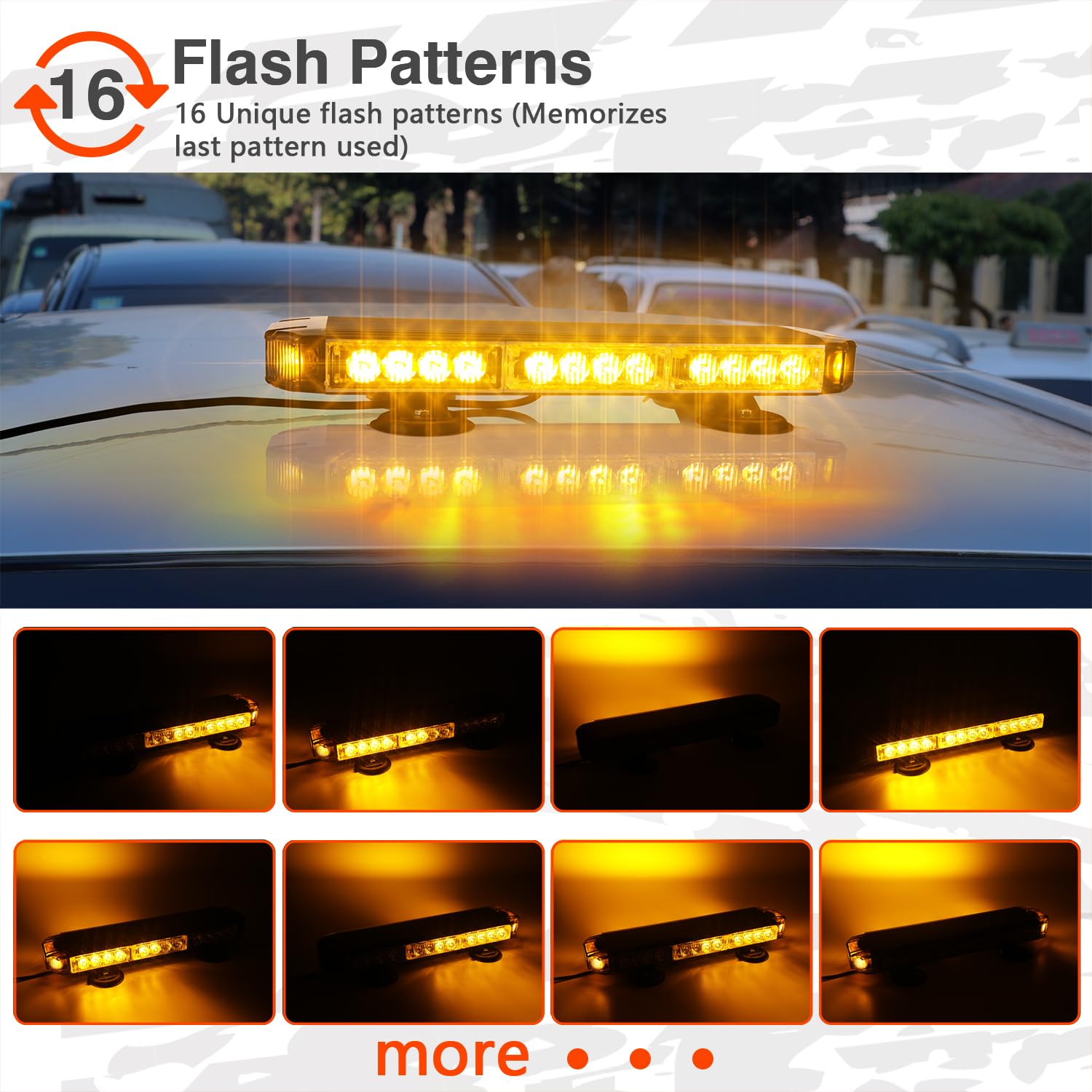 RONSTA 17" Emergency LED Strobe Flashing Light Bar, Amber 30 LED Warning Safety Flashing Lights with Magnetic and 16 ft Straight Cord for Vehicle Forklift Rooftop