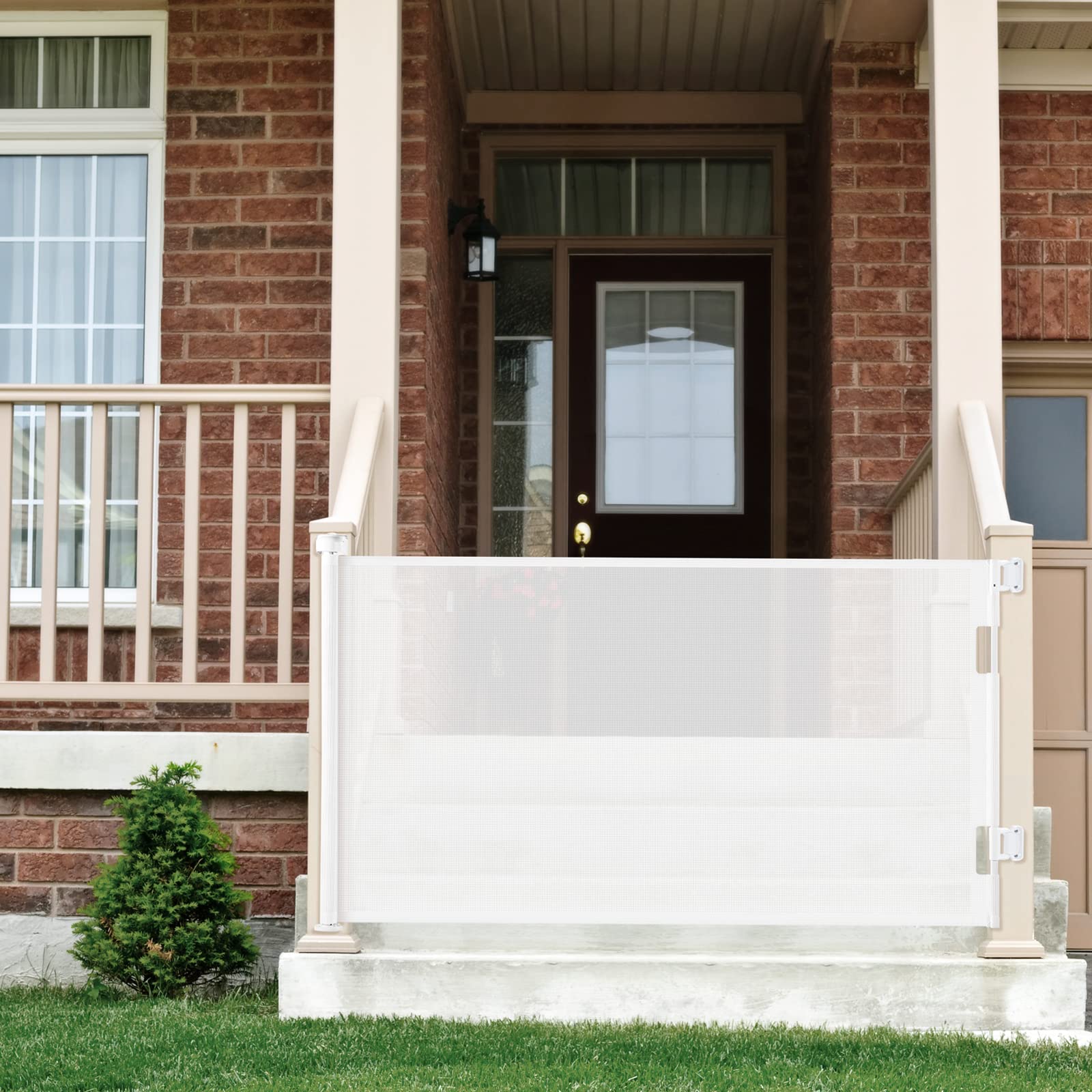 Cumbor Baby Gate Retractable Gates for Stairs, Mesh Dog Gate for The House, Wide Pet Gate 33" Tall, Extends to 55" Wide, Long Child Safety Gates for Doorways, Hallways, Cat Gate Indoor/Outdoor(White)