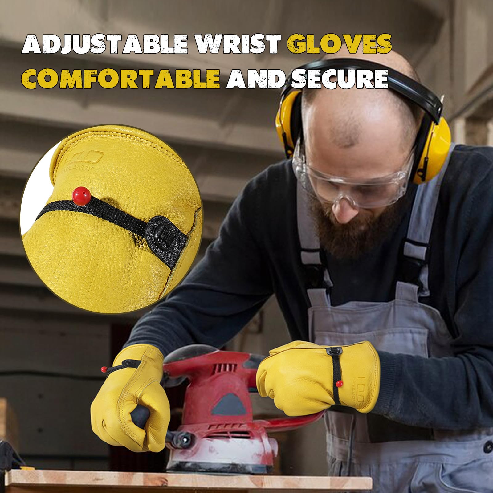 HLDD HANDLANDY Winter Leather Work Gloves, Warm Cowhide Gloves for Cold Weather, Insulated Thermal Winter Gloves