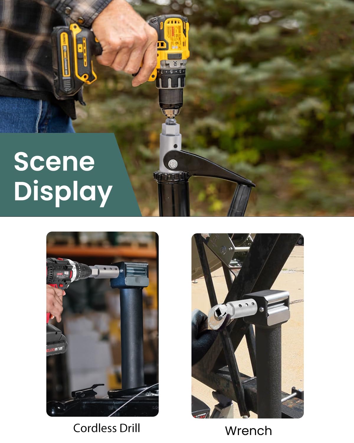 Trailer Jack Drill Adapter with Cordless Drill (RV jack drill adapter)
