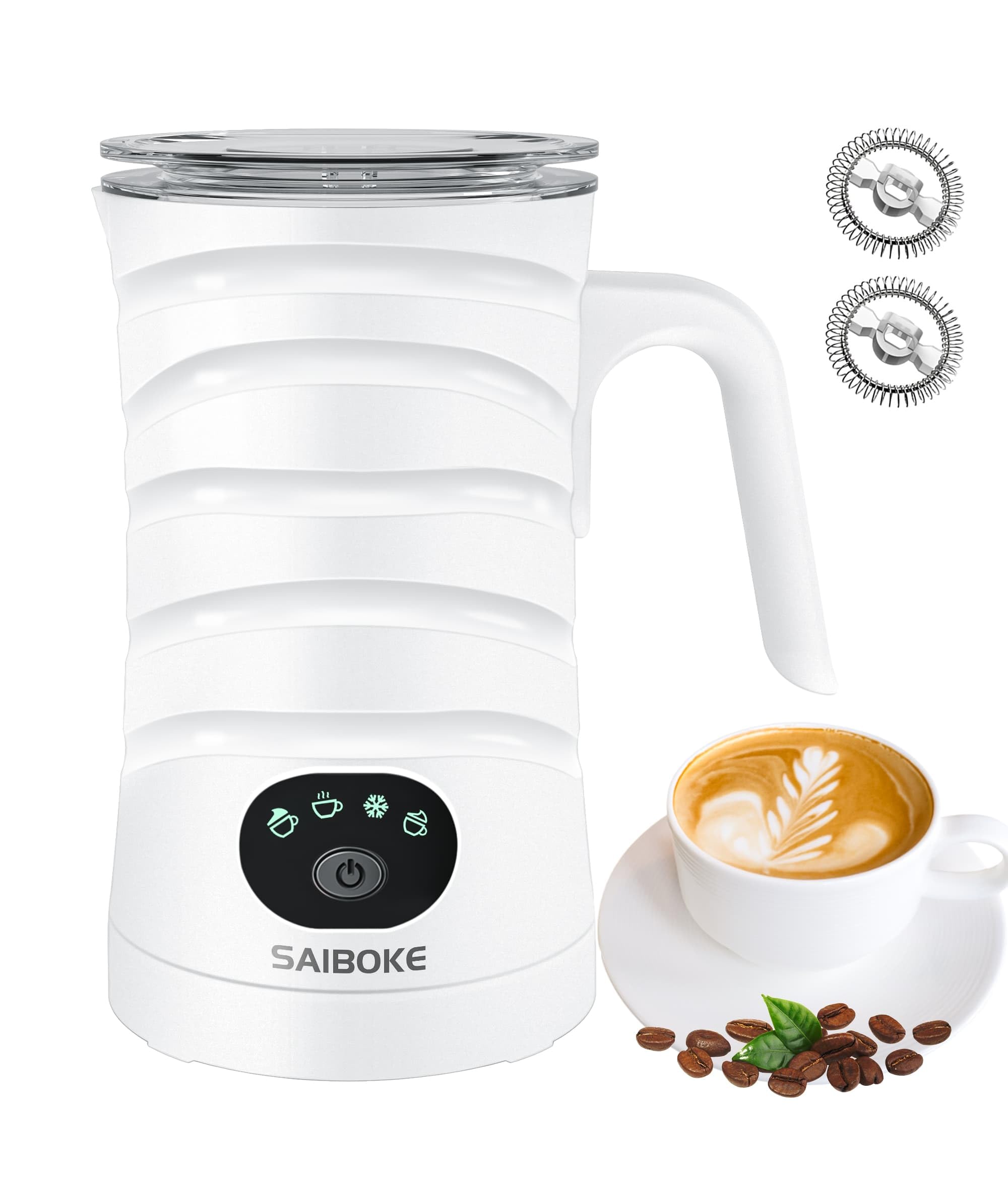 Milk Frother, SAIBOKE 4-in-1 Electric Milk Steamer，Automatic Hot & Cold Foam Maker, 11.80oz/350ml Milk Warmer for Latte, Cappuccinos, Macchiato. Ultra-Quiet Working & Automatic Shut Off.