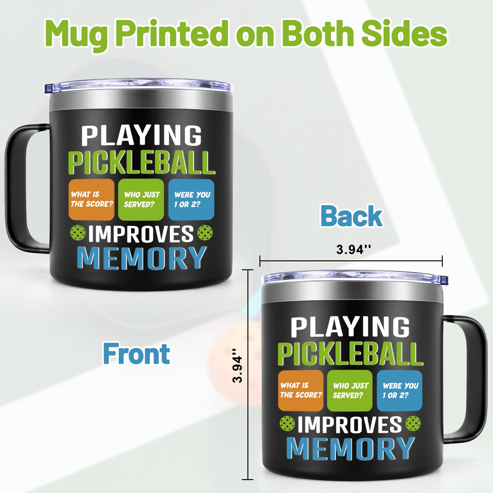 Lifecapido Playing Pickleball Improves Memory Stainless Steel Coffee Mug, Pickleball Gifts for Women Men, Gift for Pickleball Lovers Grandma Grandpa on Birthday Retirement Mothers Day(14 oz Black)