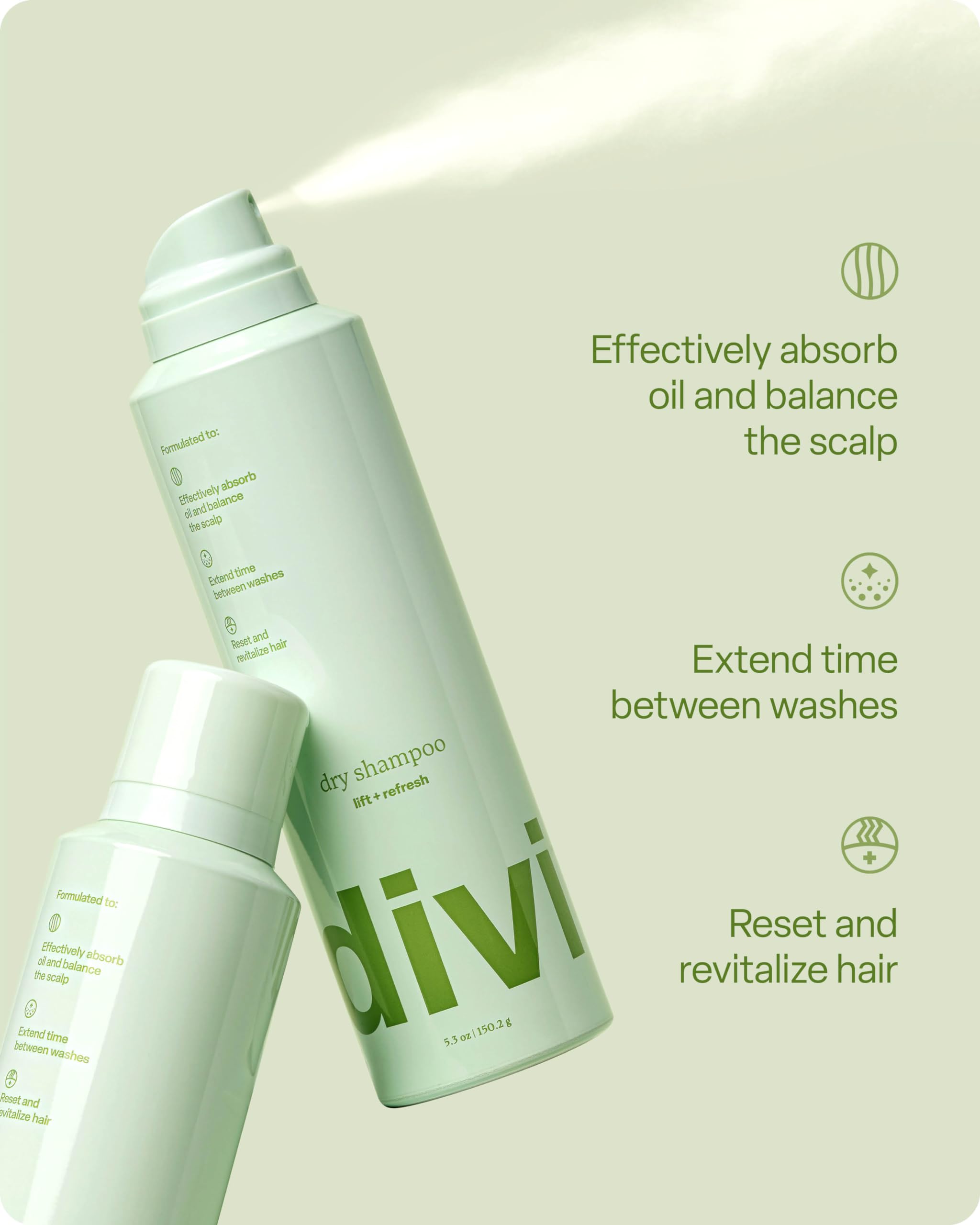 divi Dry Shampoo Spray for Women - Formulated to Absorb Oil, Balance the Scalp and Extend Time Between Washes - Free of Benzene, Butane, Propane and Talc, 5.3oz (1 Pack)