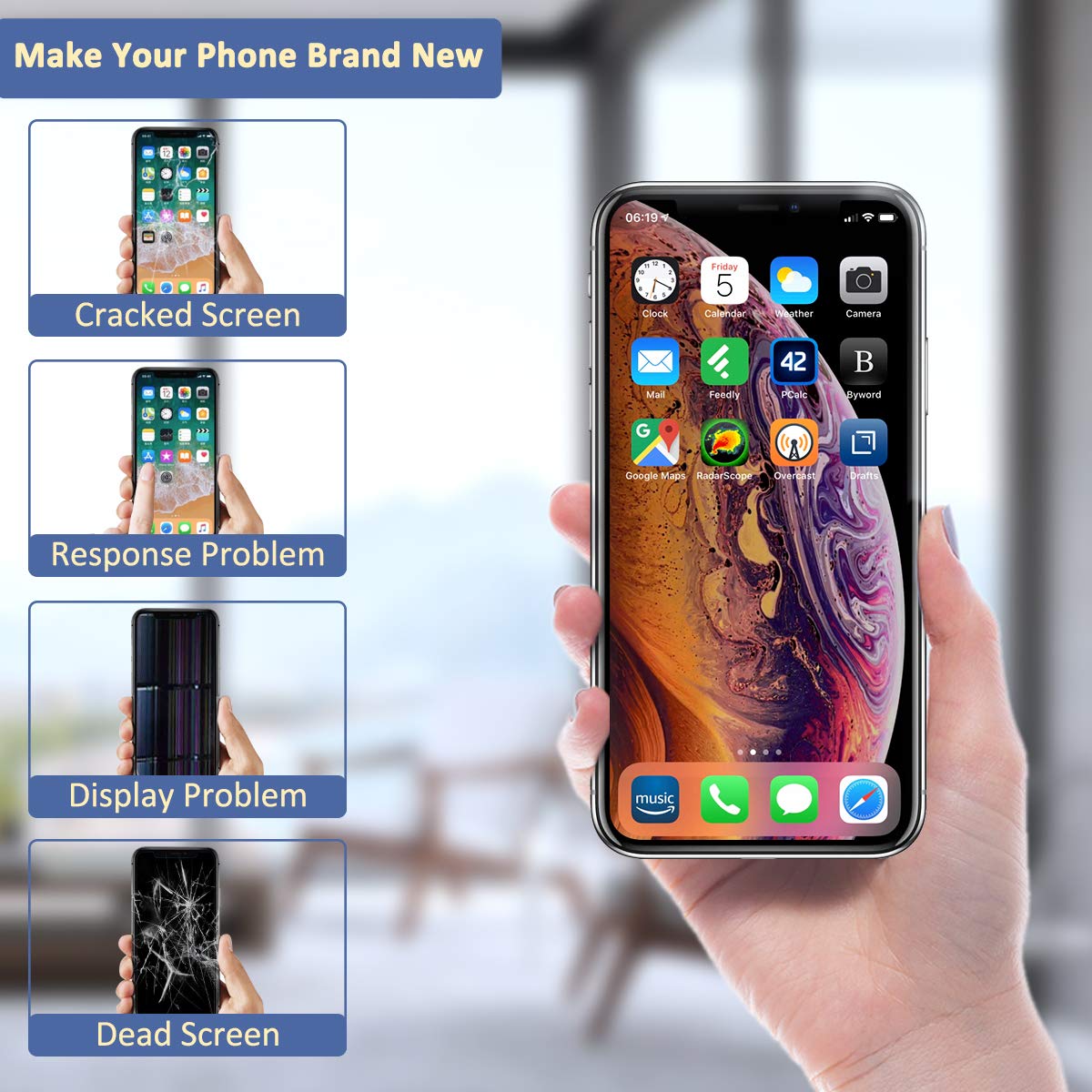 Yodoit for iPhone XR Screen Replacement Kit COF Full HD LCD Display 3D Touch Digitizer Frame with Repair Tool for Model A1984, A2105, A2106, A2107 Black 6.1 inch