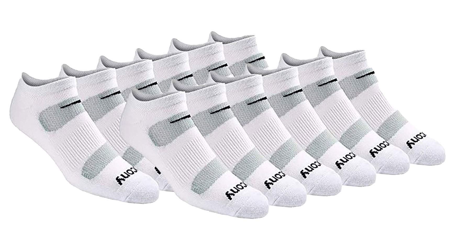 Saucony Men's RunDry Mesh Ventilating Comfort Fit Performance No-Show Socks, Available in M-XXL (6, 18, White (12 Pairs), Large