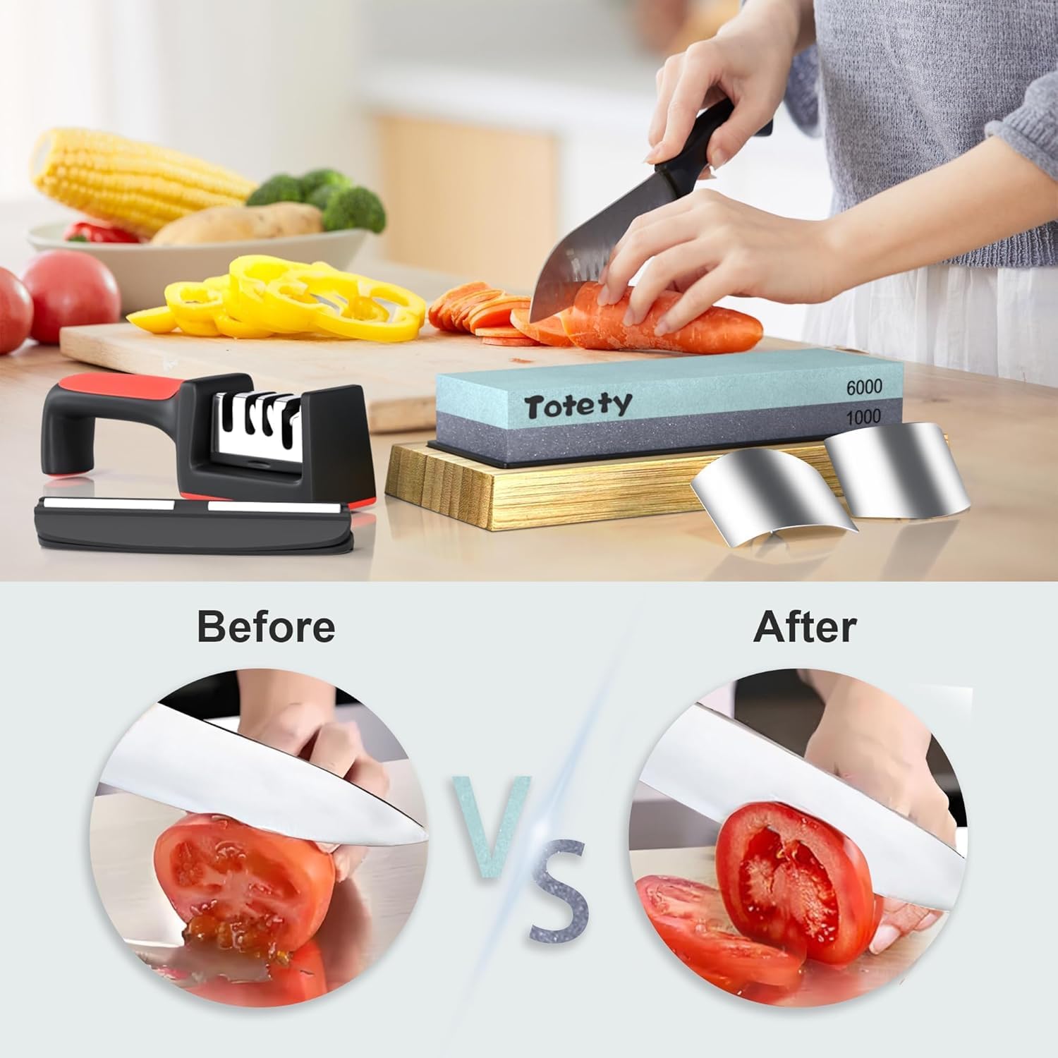 Whetstone, Sharpening Stone, Knife Sharpening Stone, Whetstone Knife Sharpener, Kitchen Knife Sharpener, Dual Grit 1000/6000 Water Stone with Non-Slip Base, Wet Stone, Knife Sharpener&Angle Guide