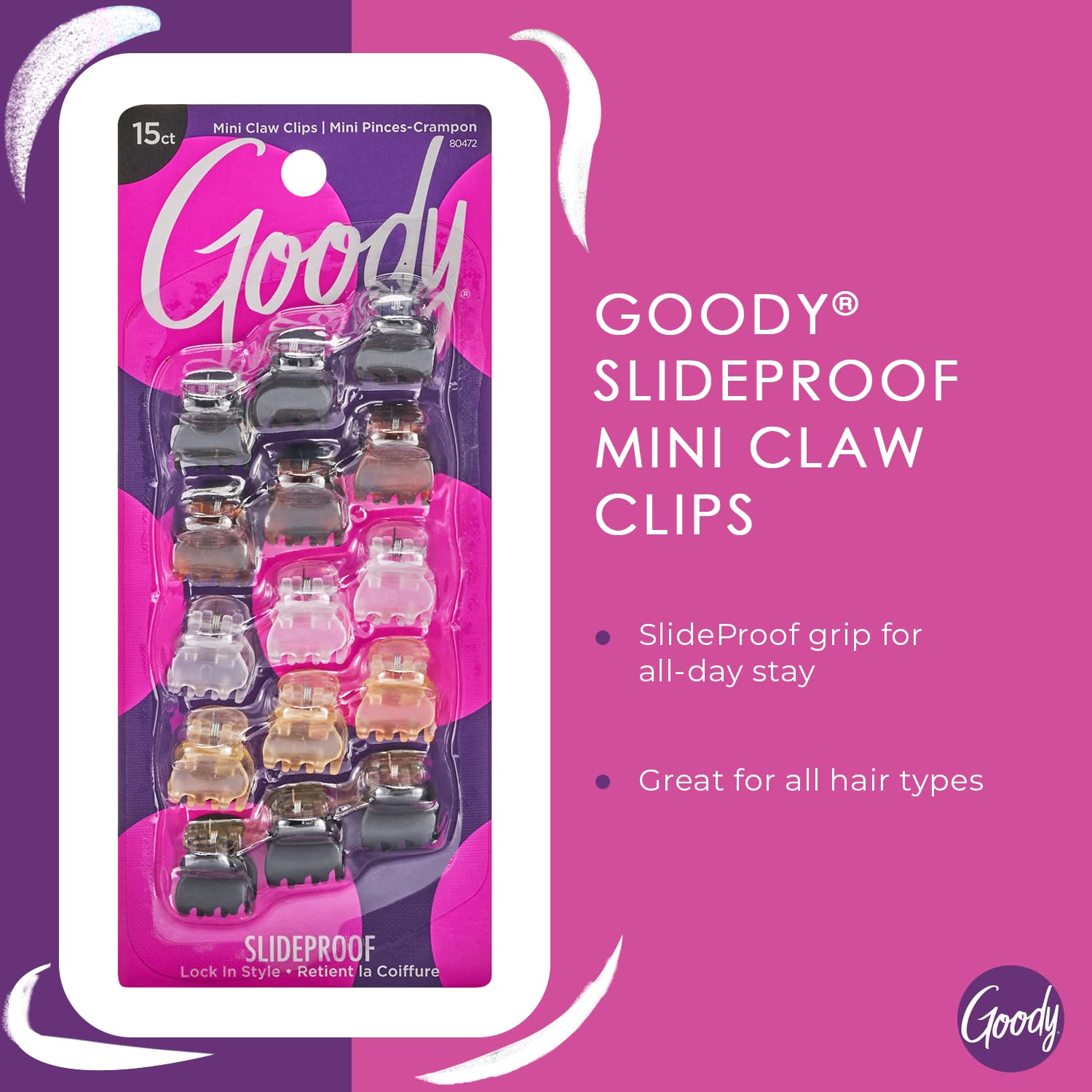 GOODY Hair Women's Classics Mini Crown Claw Clip, Multicolor, 15 Count