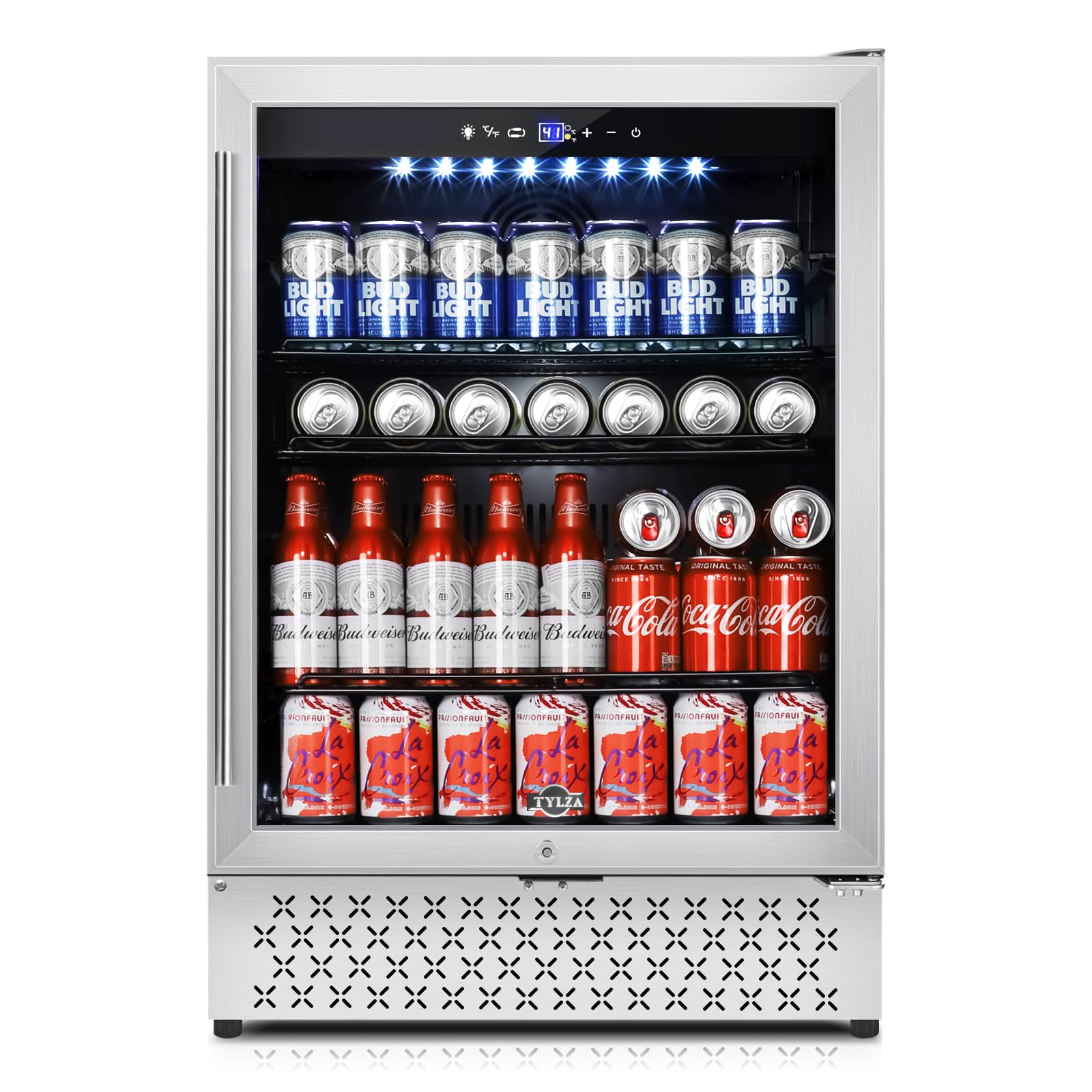 Tylza 24 Inch Beverage Refrigerator, 190 Can Capacity, Glass Door, Advanced Cooling Tech, Ideal for Beer, Soda, or Wine, Quiet Operation