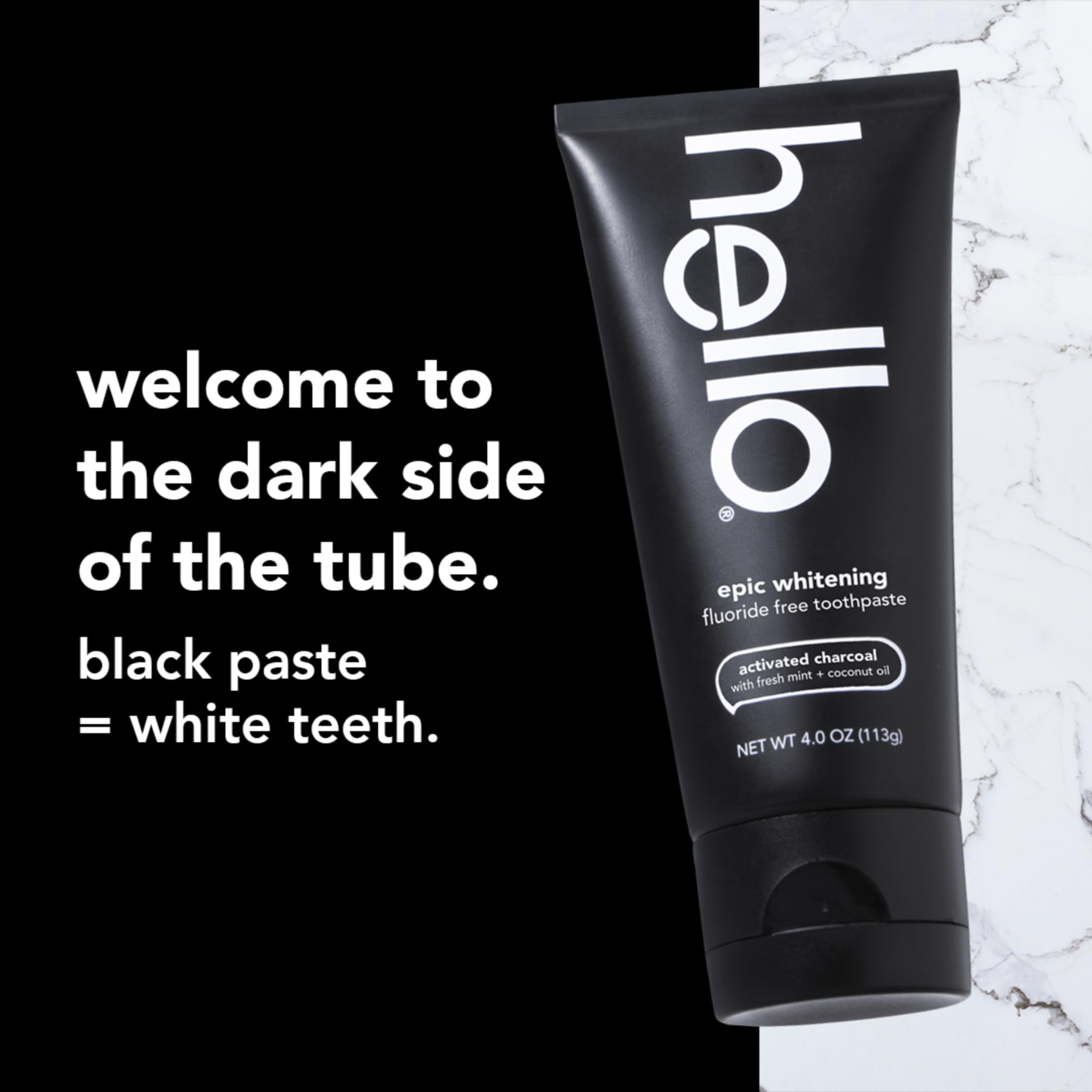 hello Activated Charcoal Epic Whitening Fluoride Free Toothpaste, Fresh Mint + Coconut Oil, Vegan & SLS Free