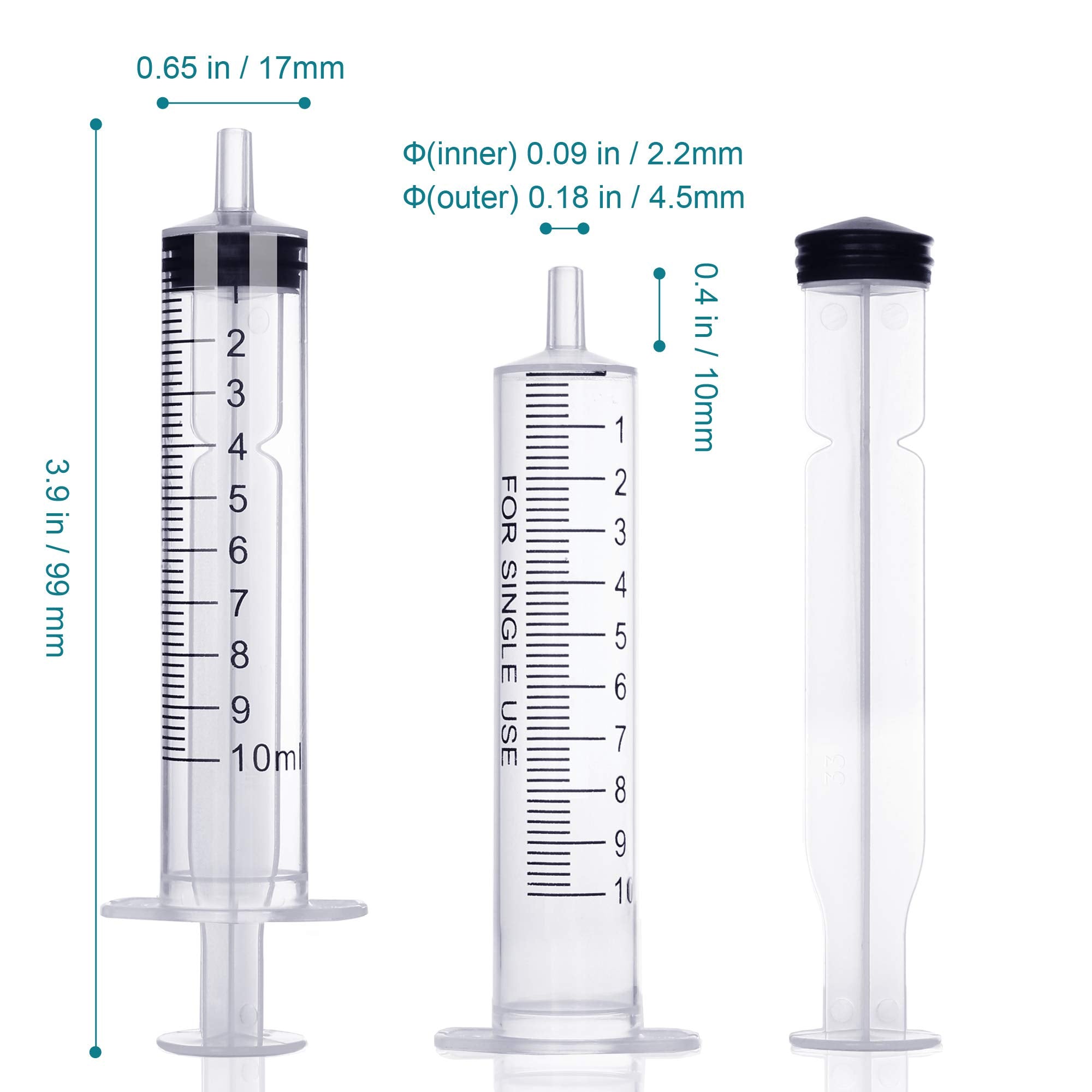 10ml Syringe Without Needle - 10 ml Small Plastic Syringes Sterile Individually Packed with Cap for Lab Medicine Student Measuring Liquid and Pet Dog Cat Baby Feeding Oral Colostrum (10 Pack 10cc /ml)