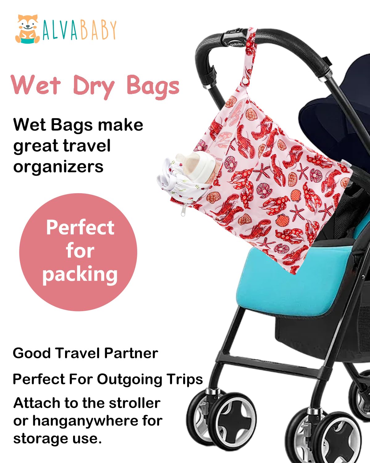 ALVA ALVABABY 2pcs Cloth Diaper Wet Dry Bags Waterproof Reusable with Two Zippered Pockets Travel Beach Pool Daycare Soiled Baby Items Yoga Gym Bag for Swimsuits or Wet Clothes 2LM23