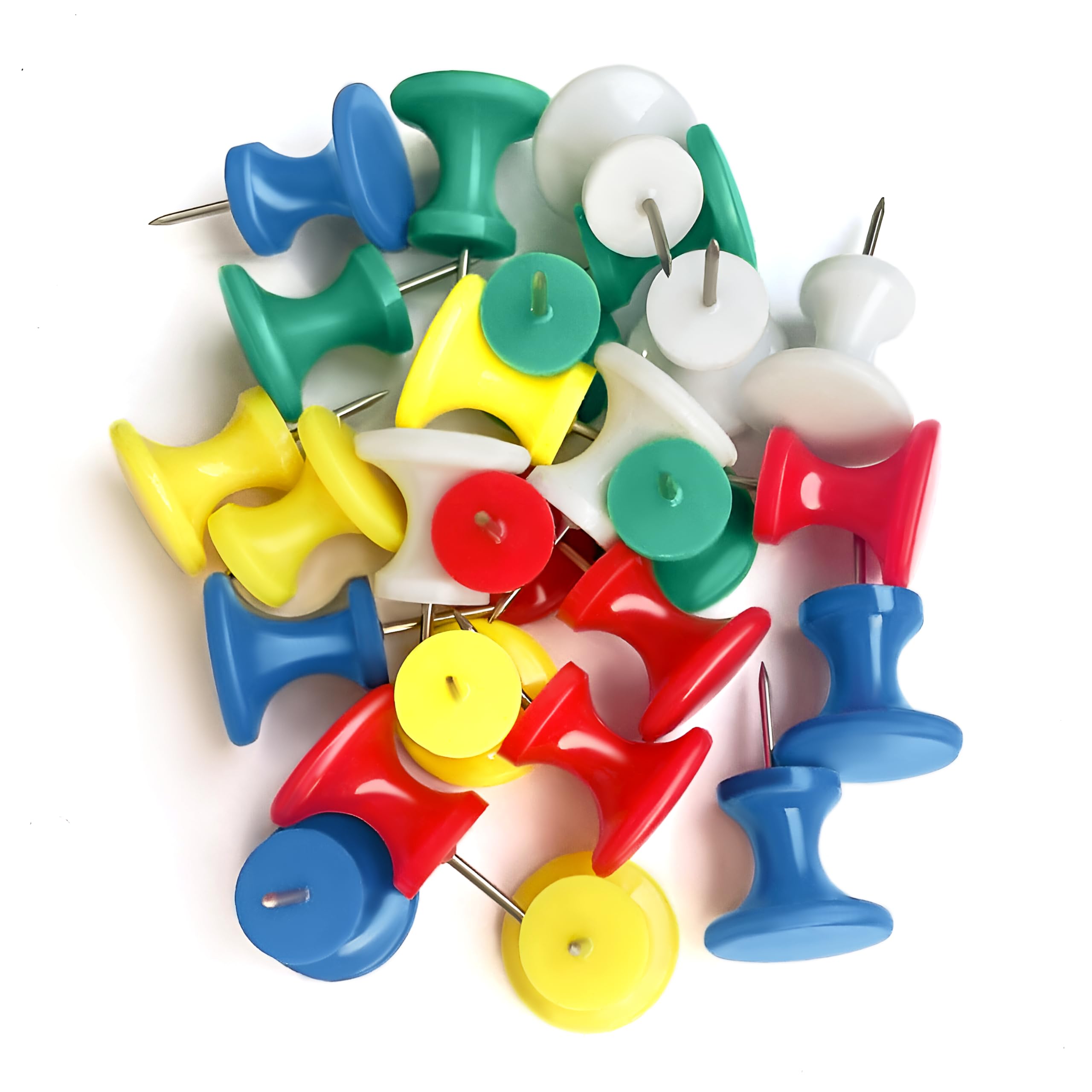 CraftyCrocodile 25 Giant Push Pins - Green, White, Yellow, Blue, Red Jumbo Tacks with Plastic Heads & Steel Points for Cork Board and Thick Papers