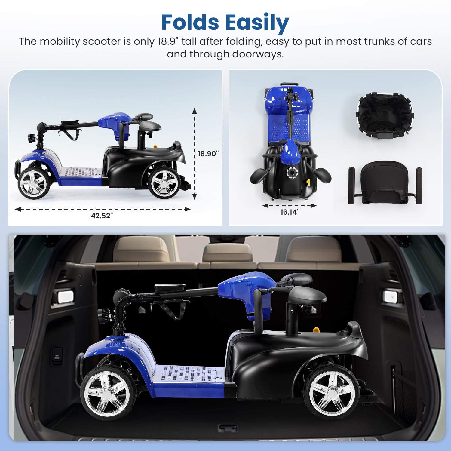 [2026 Upgrade] Aolebor 30 Miles 4 Wheel Mobility Scooter for Seniors & Adults, 350W Powered Wheelchair with Rotating Seat, Foldable Motorized Scooter with USB Port, Removable Basket, Supports 300 lbs