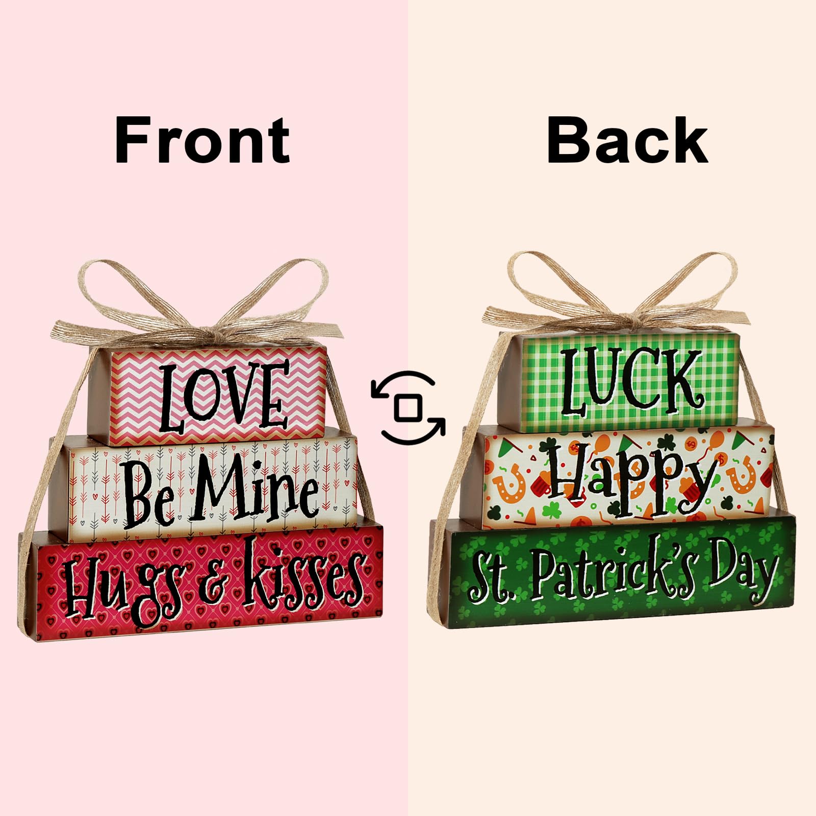 Pawliss Valentines Day Decor, Valentines Tiered Tray Decor Reversible St. Patrick's Day Stack Blocks, Rustic Valentines decorations for Table Kitchen Farmhouse Valentine Shamrock Faux Bundle Decor