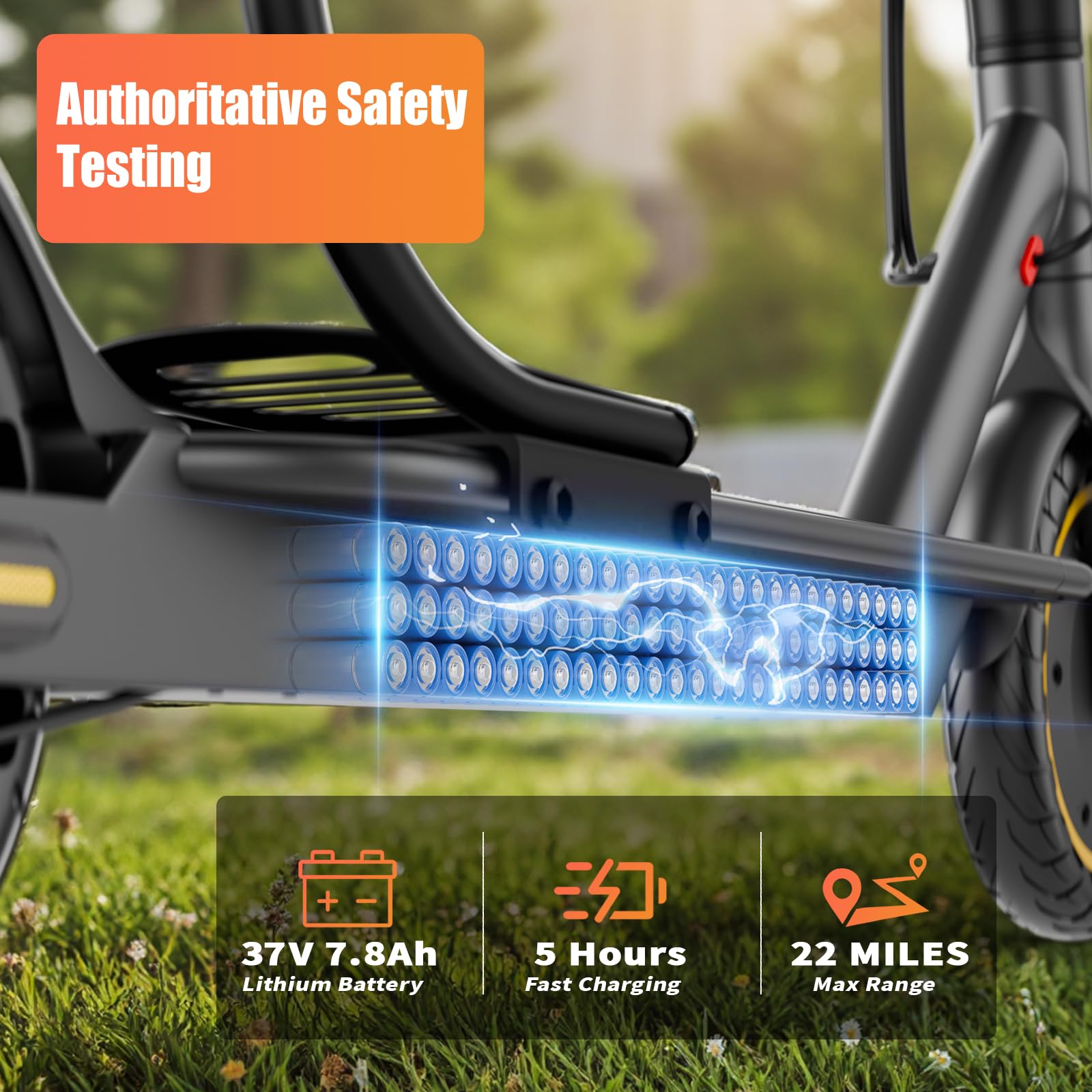 Qlaway 8.5" E Scooter for Adults with Seat 19 MPH 350W Motor 288.6 WH Battery, Motorized Up to 22 Miles Range, Foldable Scooter Bearing 265 LBS/APP Control