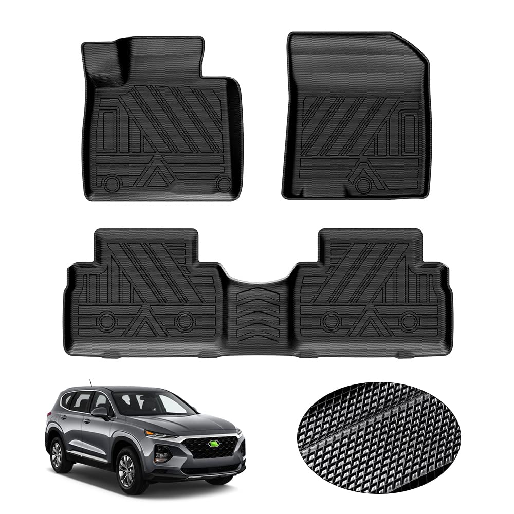 KUST Floor Mats for 2019-2020 Hyundai Santa Fe (5 Passenger Models), for Santa Fe All Weather Floor Mats, TPE Floor Liners, Front Rear 2 Row High Edges, Non-Slip