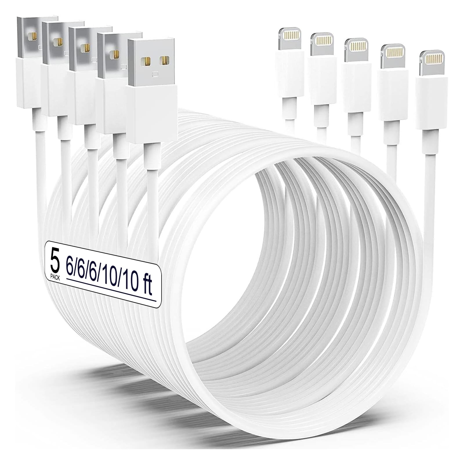 AZMOGDT ( Apple MFi Certified iPhone Charger 5pack[6/6/6/10/10FT] Long Lightning Cable Fast Charging Cord iPhone Charging Cable Compatible iPhone 14/14 Pro/Max/13/12/11 Pro Max/XS MAX/XR/XS/X/8/Plus