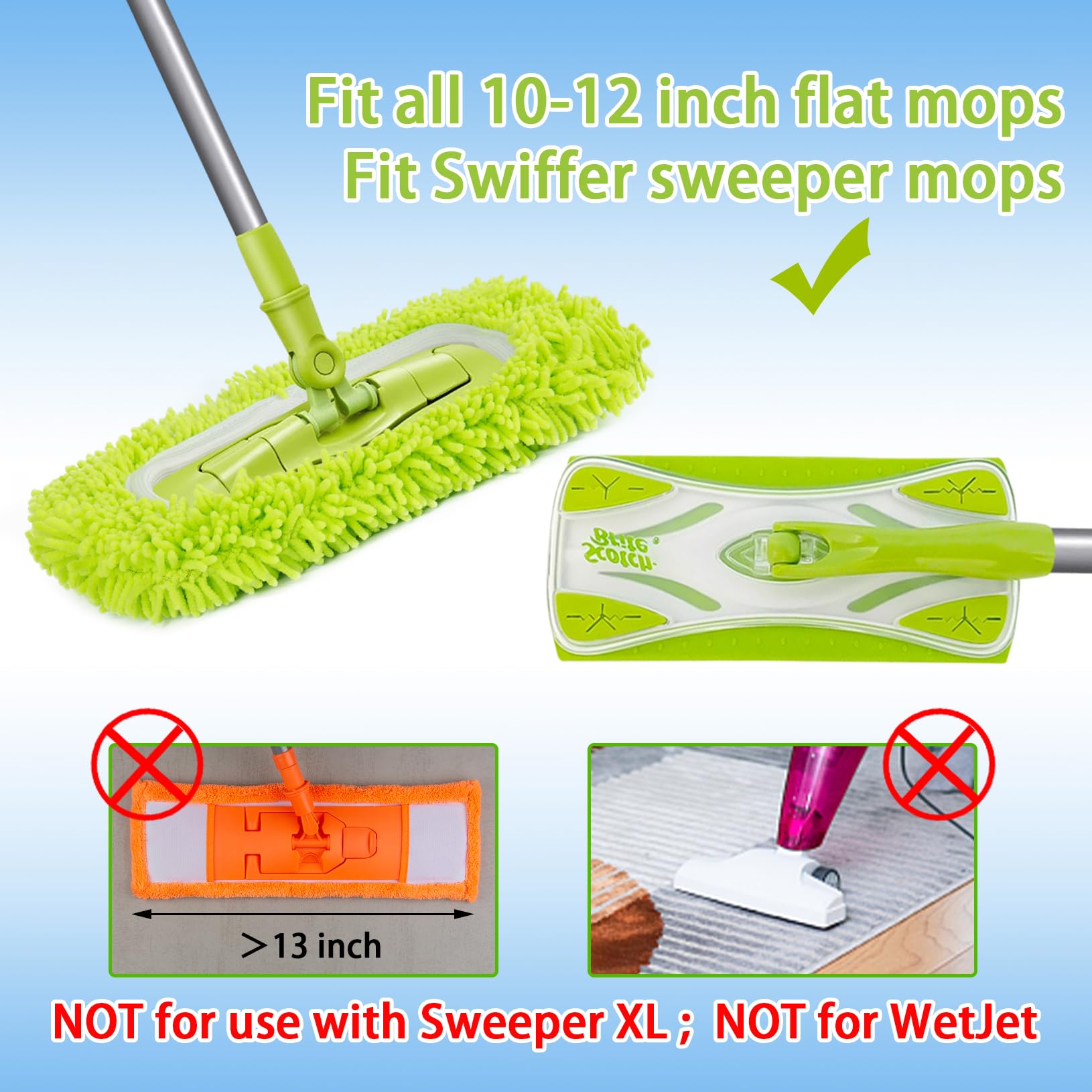 Unoutur Reusable Dry Sweeping Cloths Microfiber Wet Mop Pads Compatible with Swiffer Sweeper Mop Replacement Sweeping Mopping pad Refills for Hardwood Surface Floor Cleaning (4PCS)