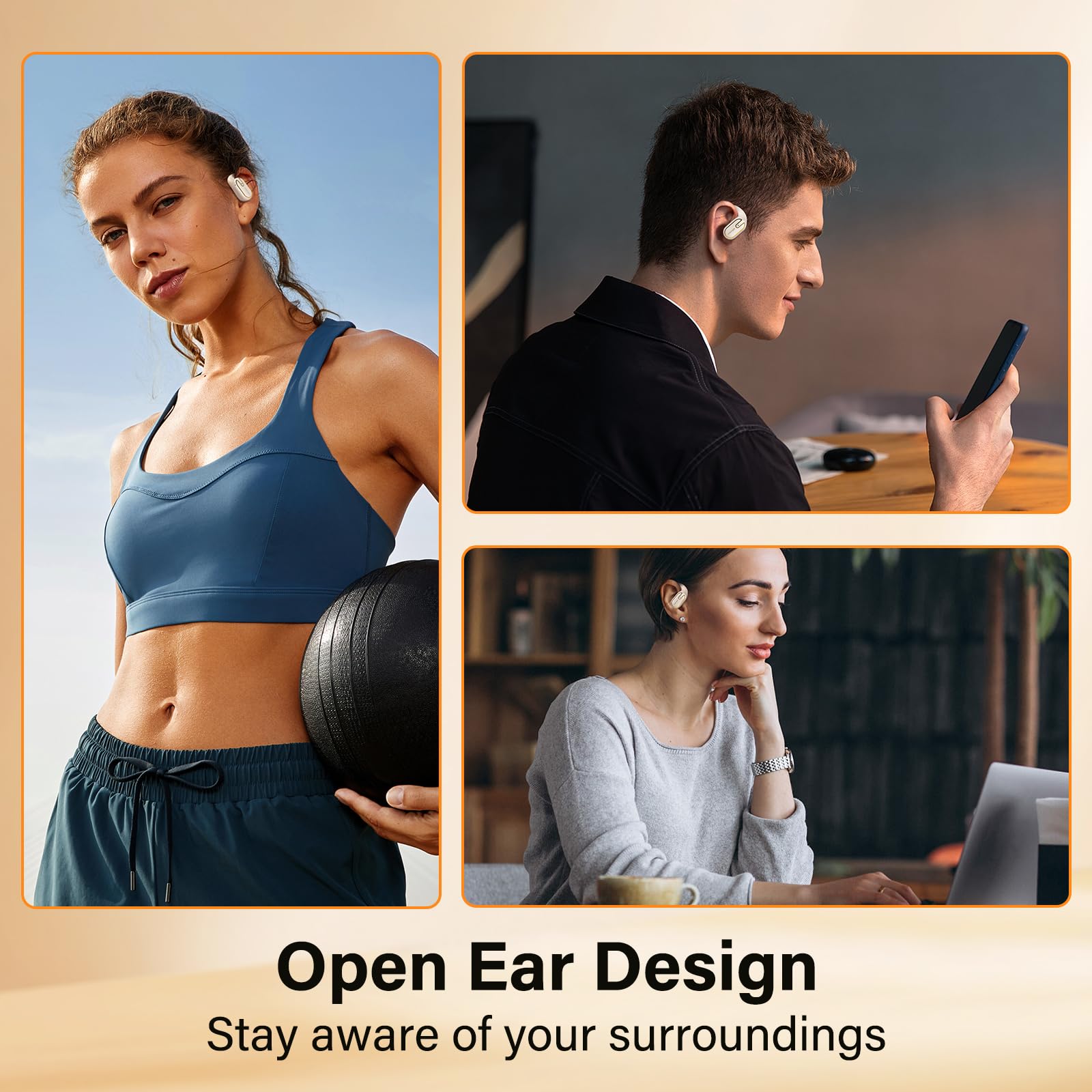 Open Ear Headphones Earbuds wireless - 5.4 Bluetooth Ear Buds with LED Digital Display IPX7 Waterproof, Wireless Headphones Touch Control Air Conduction Stereo Sound with 18.2mm Drivers 40H Playtime