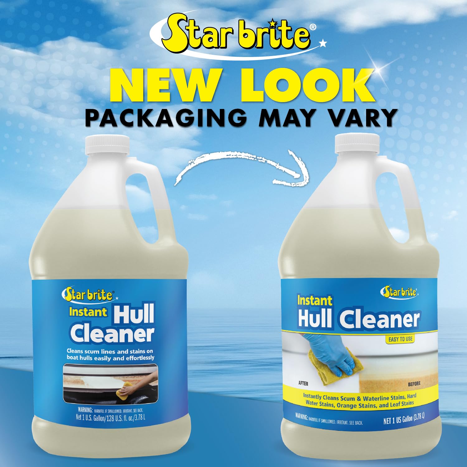 STAR BRITE Instant Hull Cleaner - Easily Remove Stains, Scum Lines & Grime for Boat Hulls, Fiberglass, Plastic & Painted Surfaces - Wipe On, Rinse Off Formula - 128 Ounce Gallon (081700)