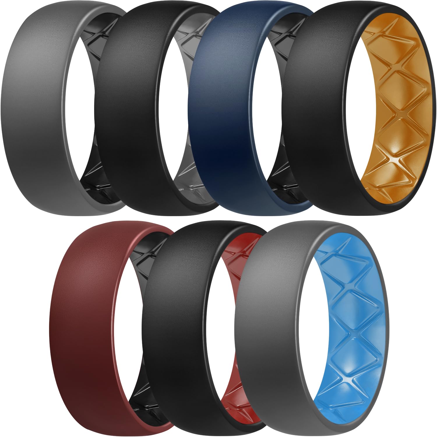 Egnaro Silicone Ring Men 1/4/5/6/7 Multipack of Breathable Mens Silicone Rubber Wedding Rings Bands with Air Flow Grooves