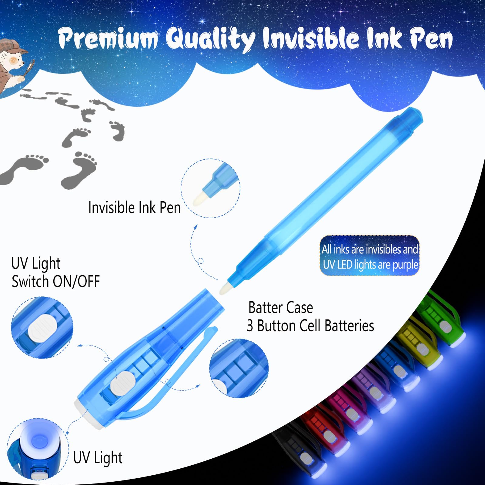 Invisible Ink Pen Spy Game for Kids, Party Favors Toys for Girls Boys, Magic Markers for Boys Girls Fun Outdoor Toys, Birthday Christmas Gift for 6-13 Year Old Girls Boys (14PCS+Black Notebooks)