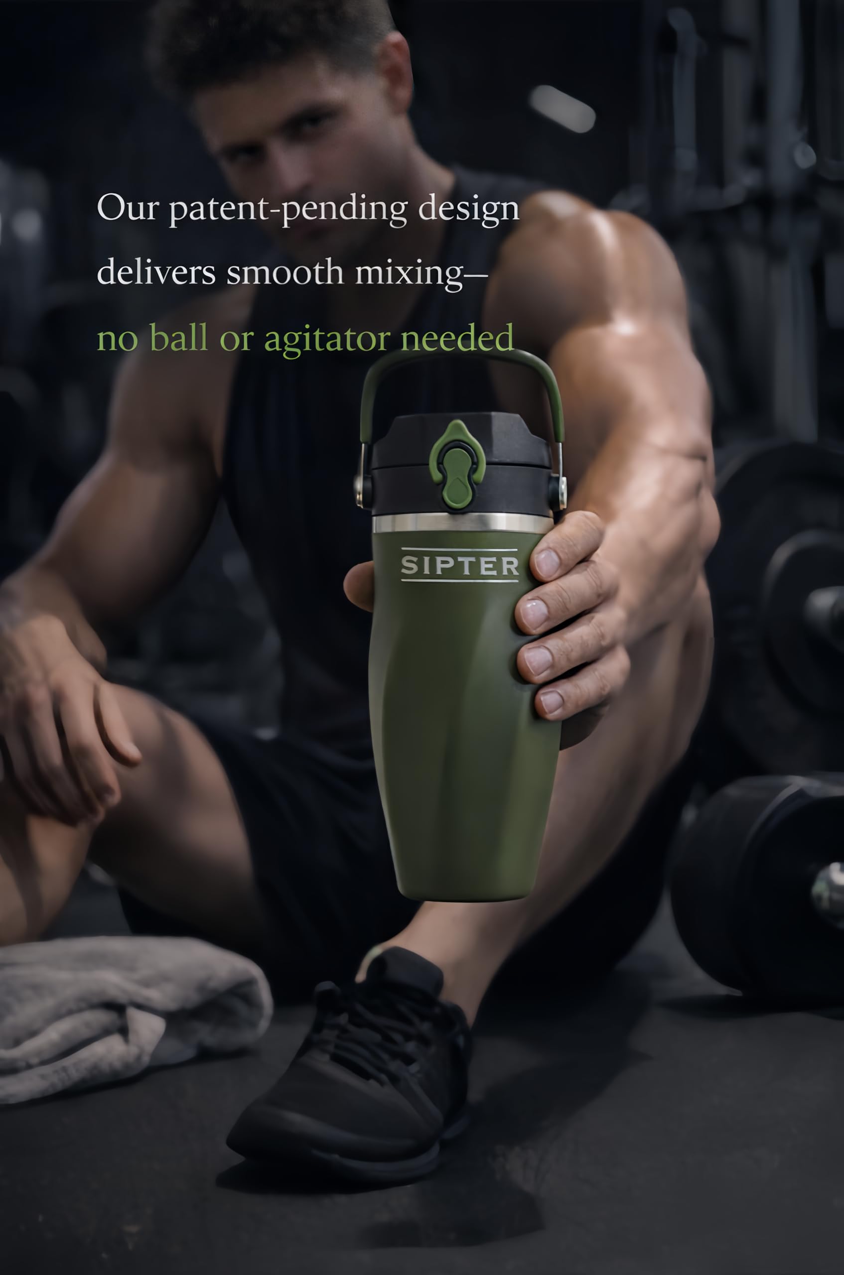 Sipter Best Shaker Bottle for Protein Mixes – Double Wall Stainless Steel, For Shakes, Water, Smoothies, Cocktails Leak-Proof, 26oz, Copper-Insulated Blender Cup, BPA-Free No Mixing Tools (Earth Stone