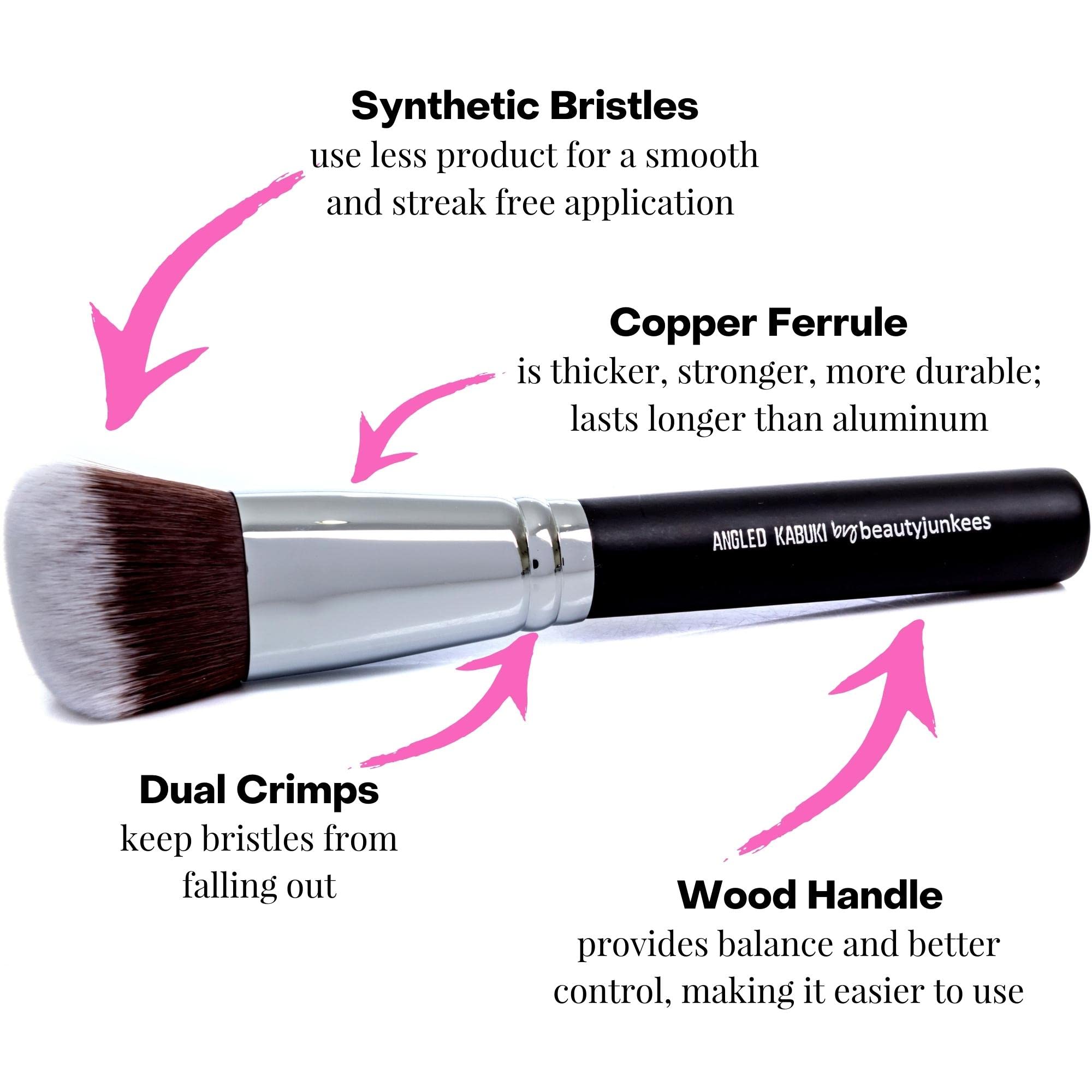 Beauty Junkees Angled Blush Brush for Cheeks – Bronzing Brush for Liquid, Cream, Mineral Powder Makeup Bronzer Contour Brush, Synthetic Kabuki Brush