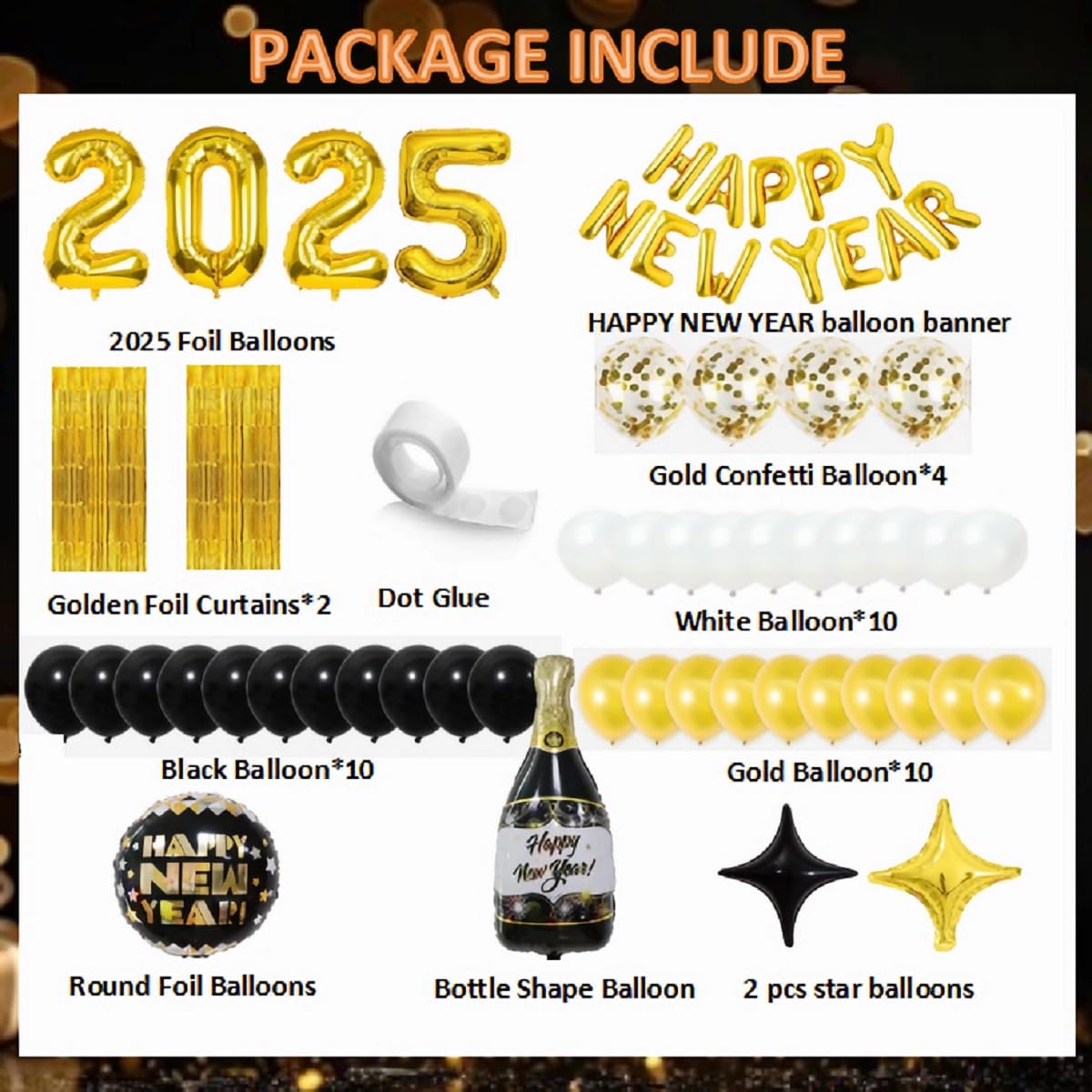 New Years Eve Party Supplies 2025, Happy New Year Decorations 2025 Balloons Party Set, New Years Decorations Supplies with 2025 Balloons, Happy New Year Banner, Fringe Curtains for NYE Carnival Decor