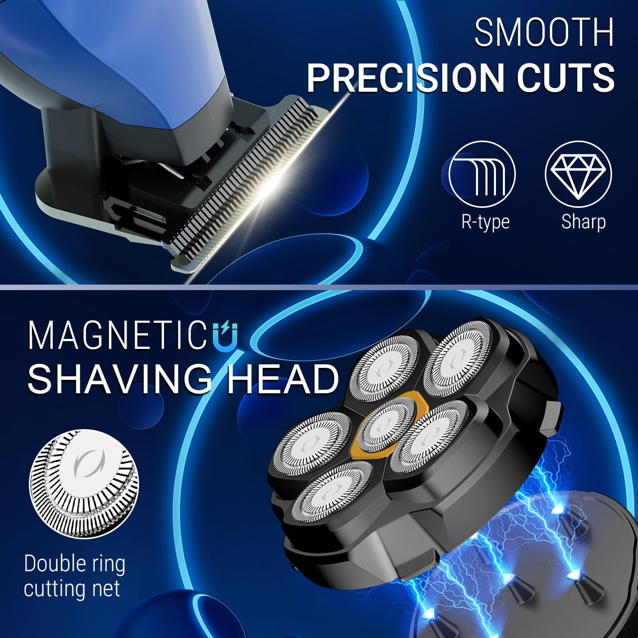 SOLIMPIA Upgraded Head Shavers for Bald Men, Hair Trimmer Kit, Magnetic Electric Razor, Large Battery Capacity, Rechargeable LED Display Beard Trimmer, Waterproof Wet/Dry Head Shaver