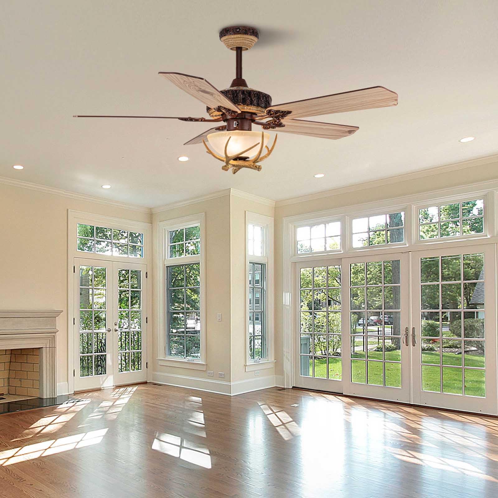 Tropwellhouse Indoor Rustic Ceiling Fan with Light and 5 Wood Blades, Modern Antler Ceiling Fan Homer Decoration for Bedroom Living Room Farmhouse Chandelider Fan with Remote of 52Inch (Bronze)
