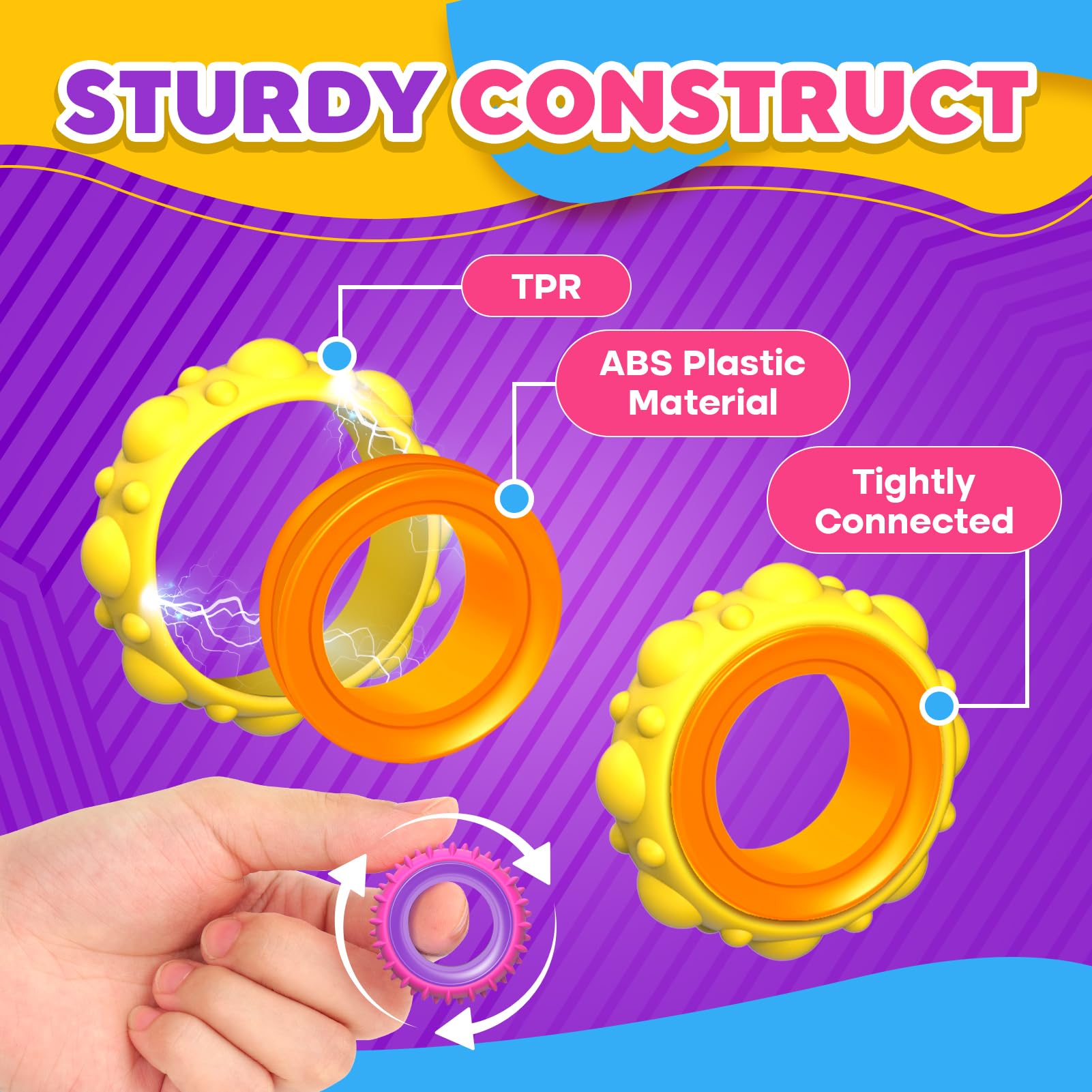 Fidget Toys Sensory Rings for Kids: 12 Pack Finger Spinner Rings - Texture Stress Toys for Kids Autism Calming - Fun Fidgets for Student Classroom Prize Stocking Stuffers