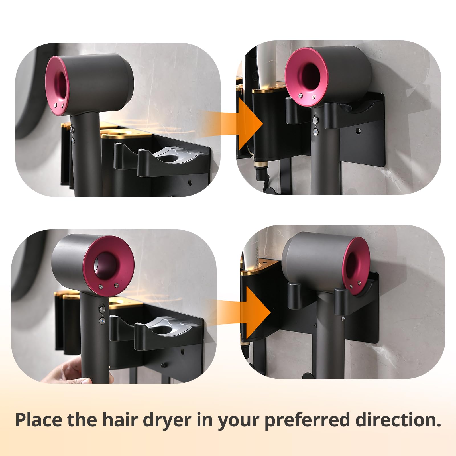 HAVICATO Hair Dryer Holder Wall Mount, Curling Iron Holder, 3 in 1 Hair Tool Organizer for Bathroom Vanity, Hair Straightener Holder, Aluminum Alloy Black