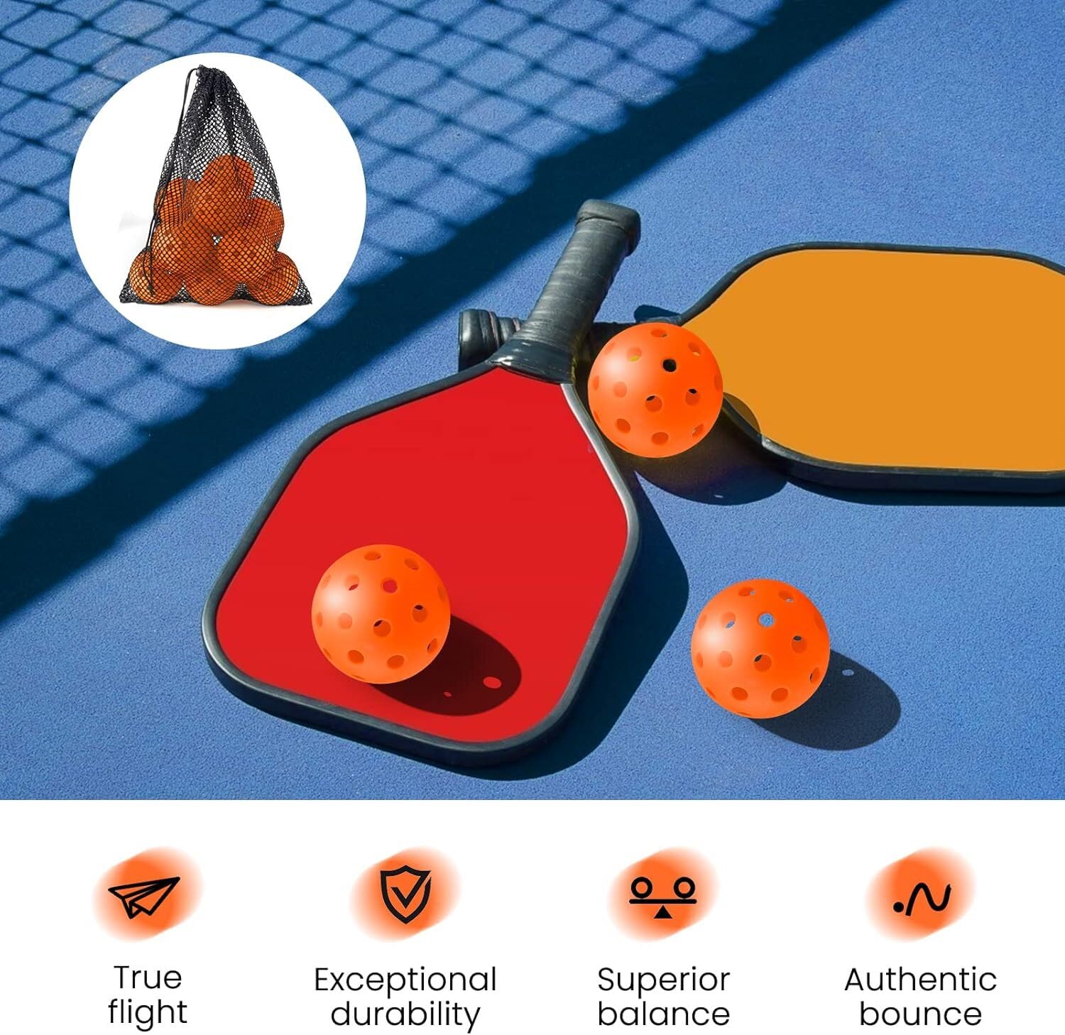 Geekman Pickleball Balls, USAPA Standard 40-Hole Pickleballs for Outdoor Sports, True Flight, High Durability, and Consistent Bounce, Set of 6 Pack