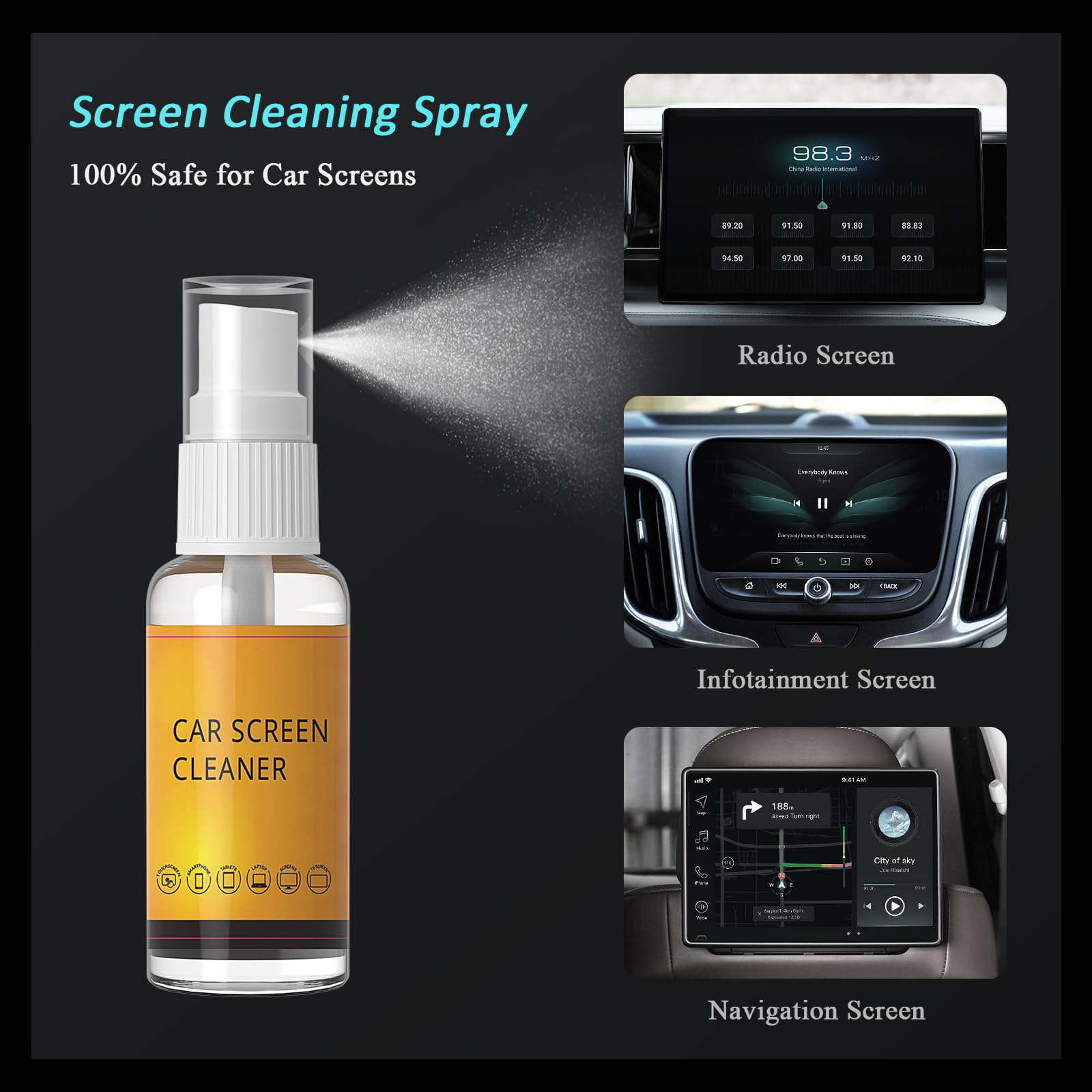 Car Screen Cleaner with Detailing Brush - Screen Cleaner Spray Car Detailing Kit Interior Cleaner for Touch Screen Display Dashboard, Car Cleaning Kit for Tesla Model 3 Y Jeep BMW Honda Benz Chevy