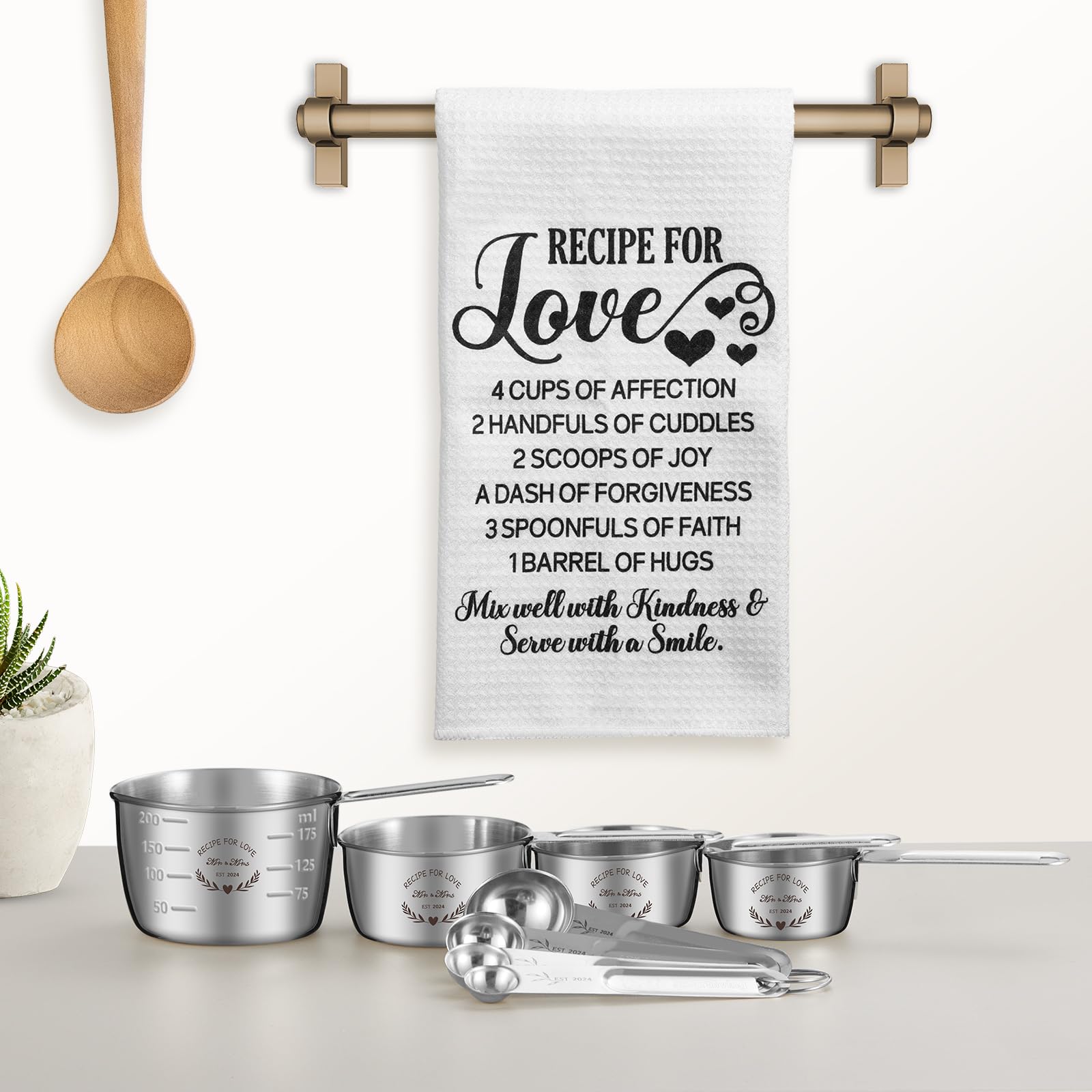 Wedding Gifts for Couples 2024,Bridal Shower Gifts for Bride to Be,Cool Engagement Gifts for Couples,Mr and Mrs Gifts,Bride Gifts Box with Measuring Cups and Spoons Set,Dish Towel