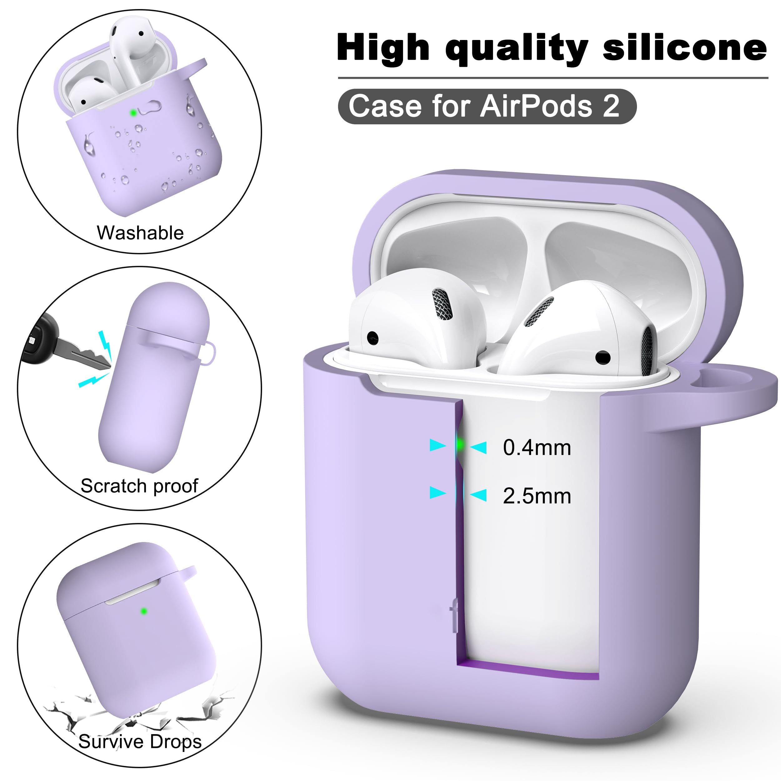 R-fun Compatible with AirPods Case Cover, Soft Silicone Protective Cover with Keychain for Women Men Compatible with Apple AirPods 2nd 1st Generation Charging Case, Front LED Visible,Pink Purple