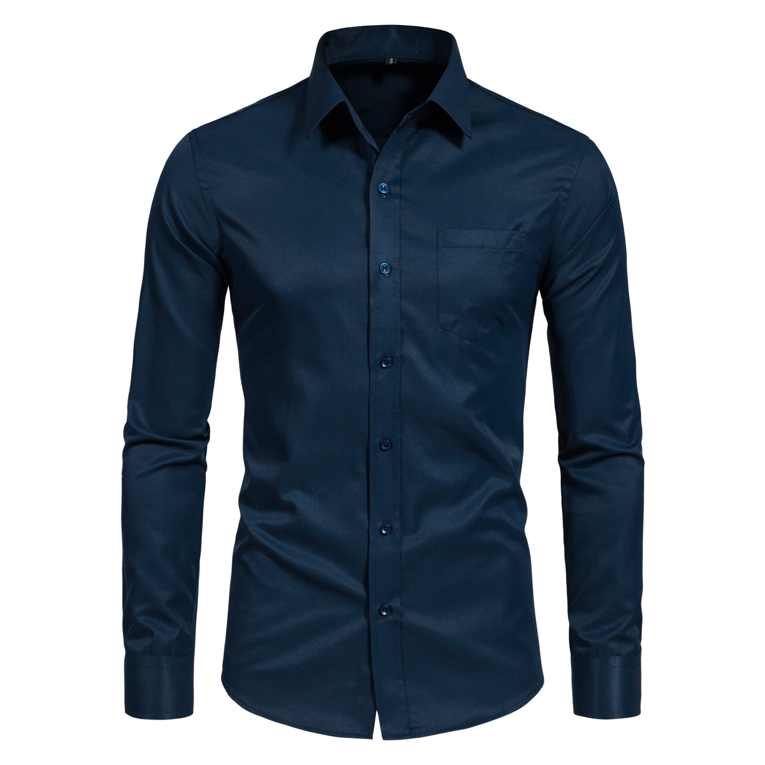 SIR7 Men's Long Sleeve Dress Shirts Slim fit Casual Button Down Business Formal Shirt with Pocket XX-Large Navy