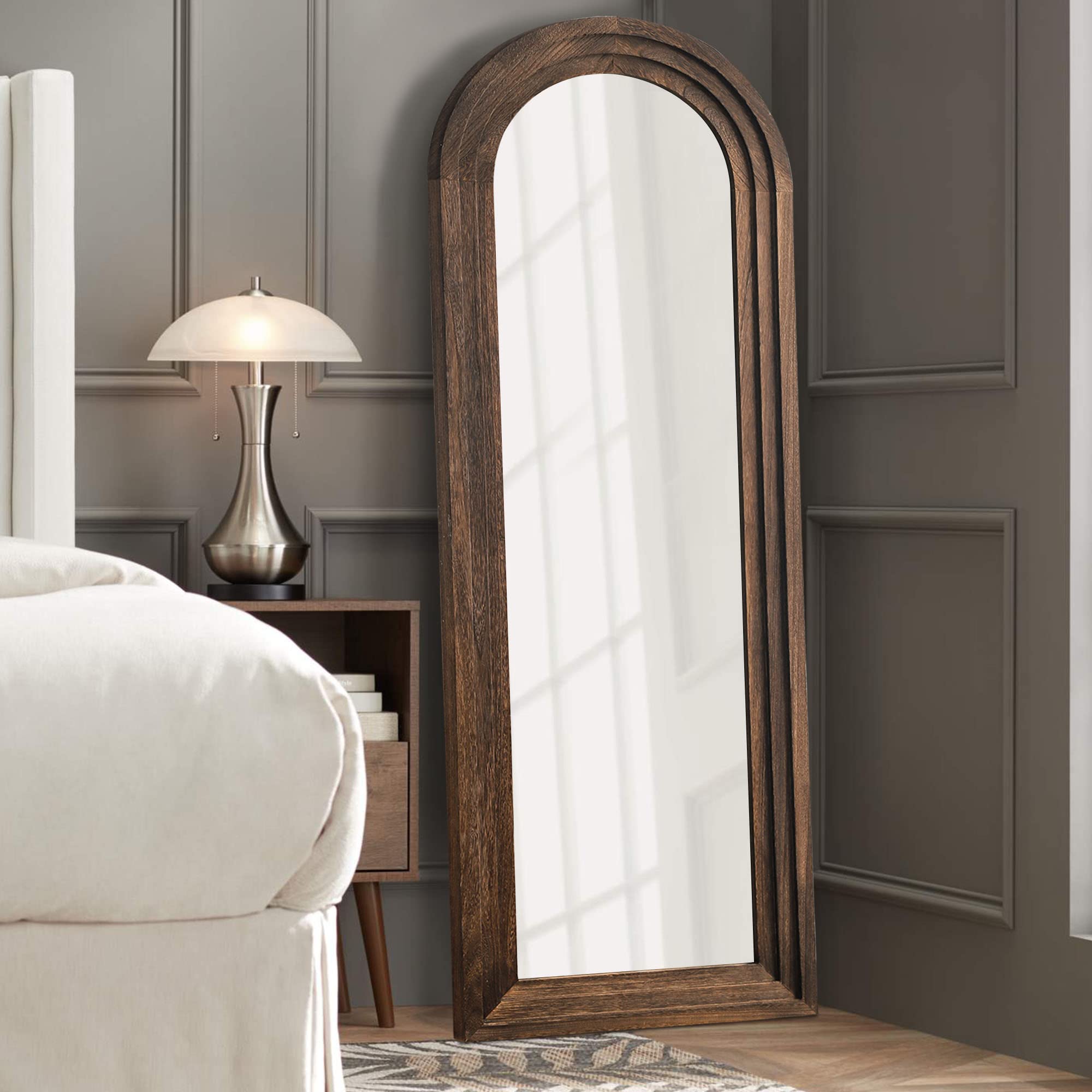 MAYEERTY Rustic Full Length Mirror Arched 65"x22" Wood Wall Full Length Distressed Large Floor Mirror for Bedroom/Bathroom/Living Room/Farmhouse, Arch Coffee