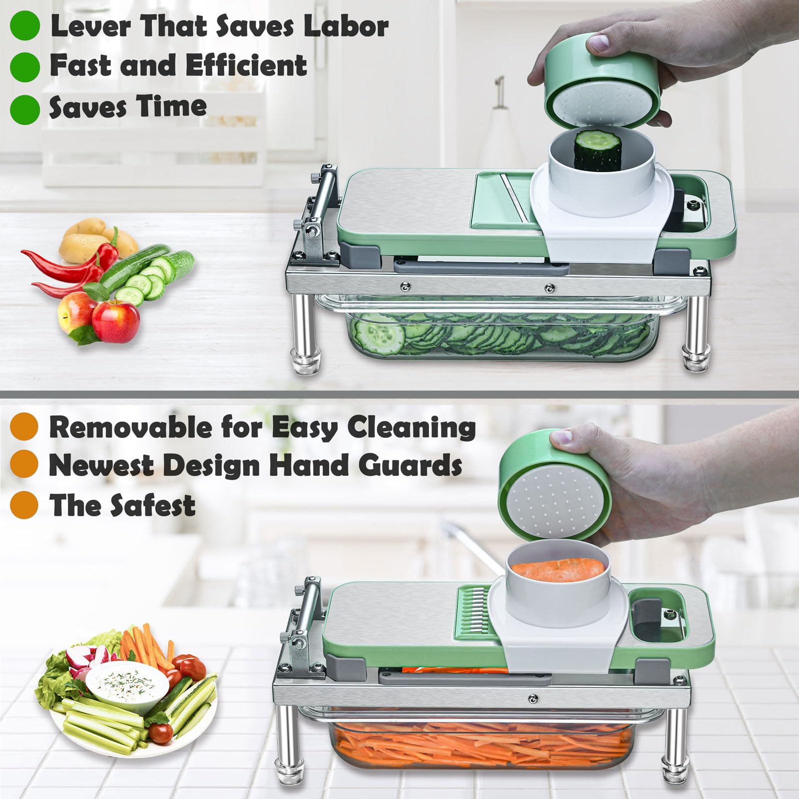 All-in-1 Vegetable Chopper with 8 Blades - Mandoline Slicer - Pro Food Chopper with Container - Veggie Salad Onion Chopper - Potatoe Dicer French Fry Cutter - Cheese Grater - Stainless Steel material