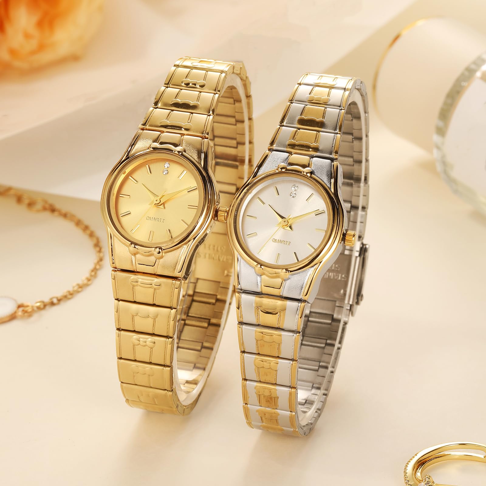 BESTKANG Elegant Minimalist Women's Watch - Slim Stainless Steel Quartz Wristwatch, Waterproof Dress Watch for Ladies (Two Tone White)