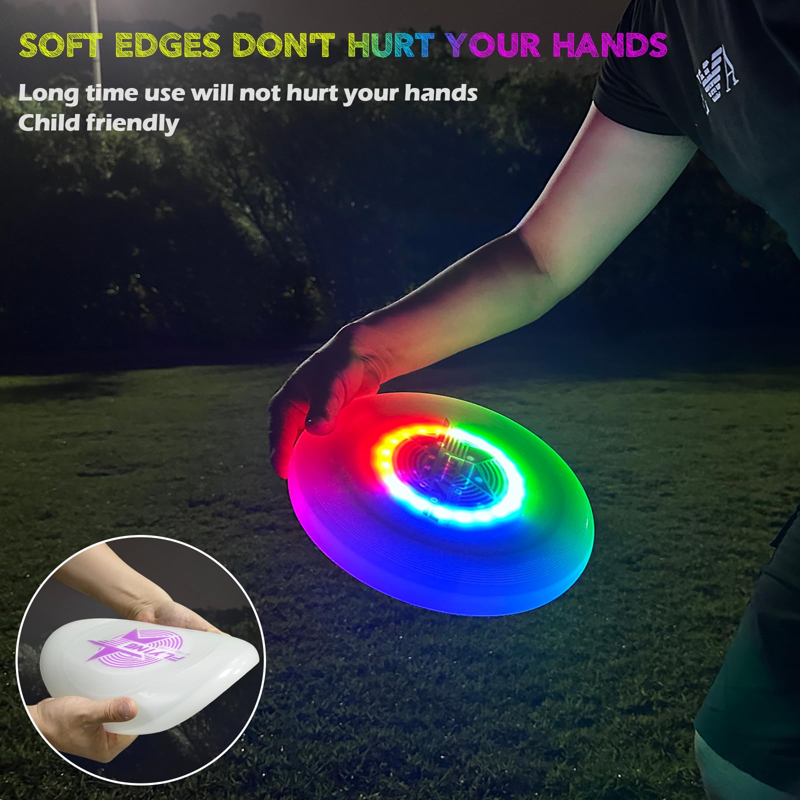 Soulpunk Colorful Light-up Flying Disc - 14 Modes, 4h Battery, 175g Ultimate Flying Discs, Soft Discs, Glowing Flying Dsic for Outdoor, Lawn, Beach, Ideal Gifts for Kids, Adult