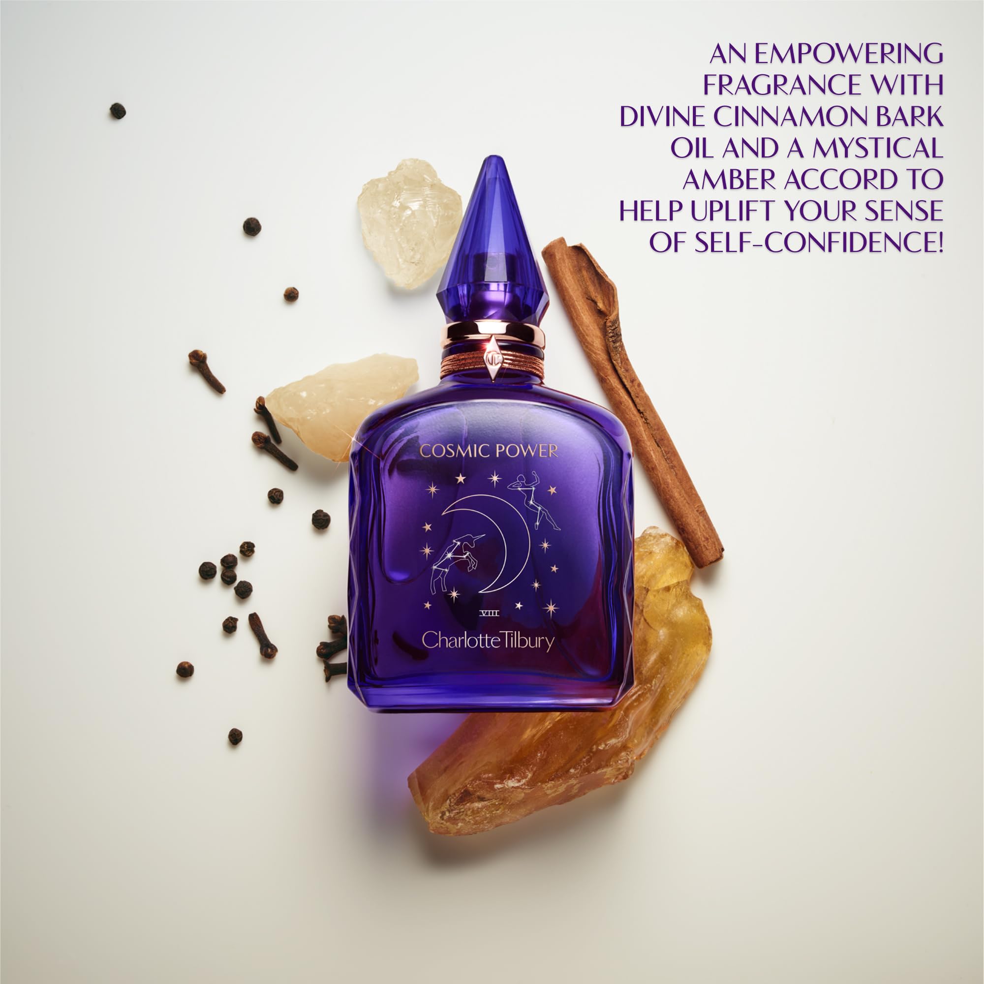 Charlotte Tilbury Cosmic Power Eau De Parfum - Emotion-Boosting Amber Perfume Enriched with Naturally-Derived Oils - Long-Lasting Scent with Notes of Frankincense Accord, Cinnamon & Clove Oil (10ml)