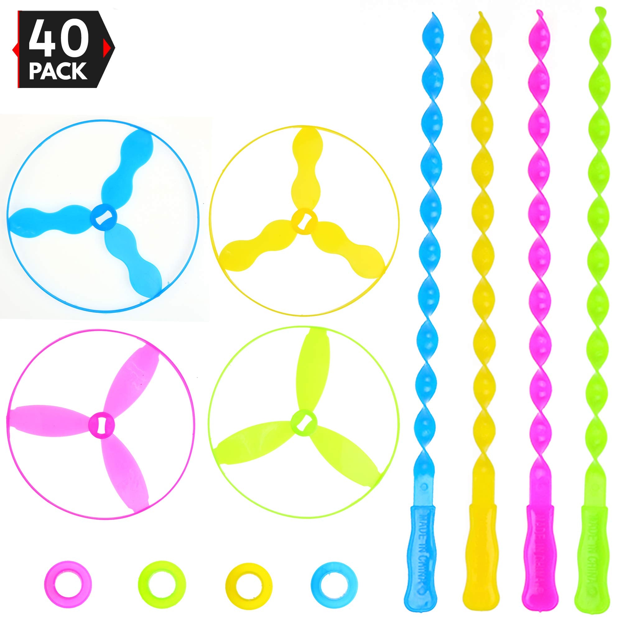 Big Mo's Toys Flying Discs - Twist Disc Flyer Saucers with Launchers for Party Favors and Prizes Outdoor Toy - 40 Sets