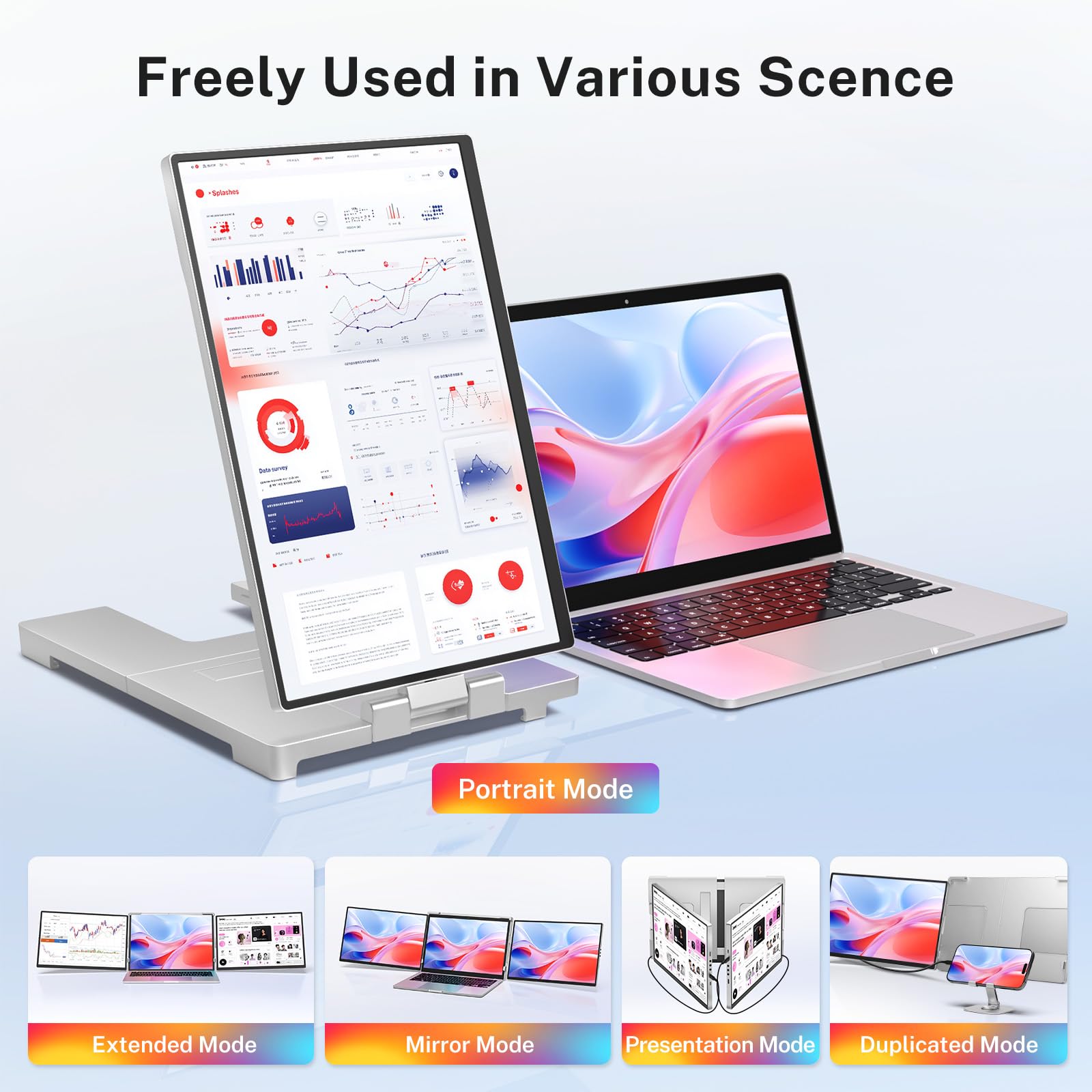 Fzaqwen Triple Screen Laptop Monitor Extender - 2.5K QHD IPS Triple Portable Monitor for Laptop 13.3-17 Inch, Plug Play and Compatible with MacOS/Wins/Chrome/Dex (Silver)