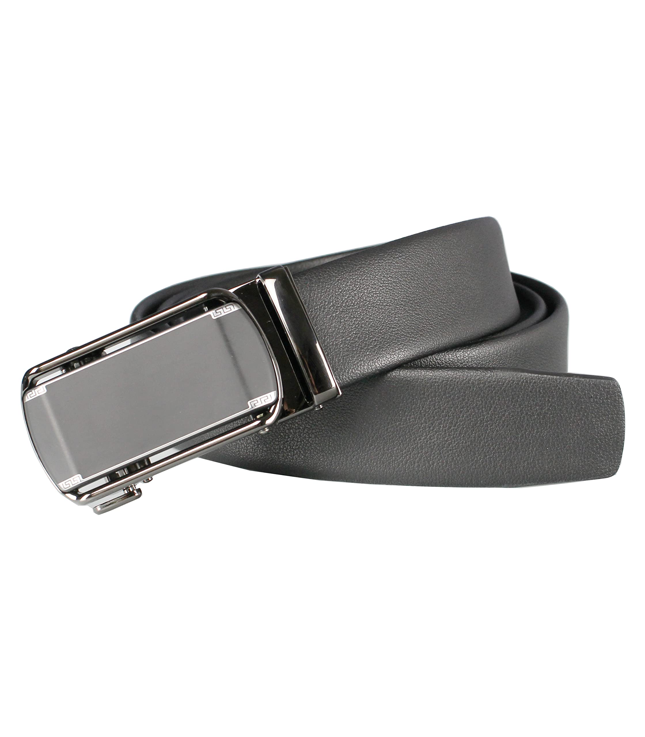 Bullko Mens Ratchet Adjustable Click Dress Golf Belt Casual Black Leather 1 3/8", Trim to Fit, 36