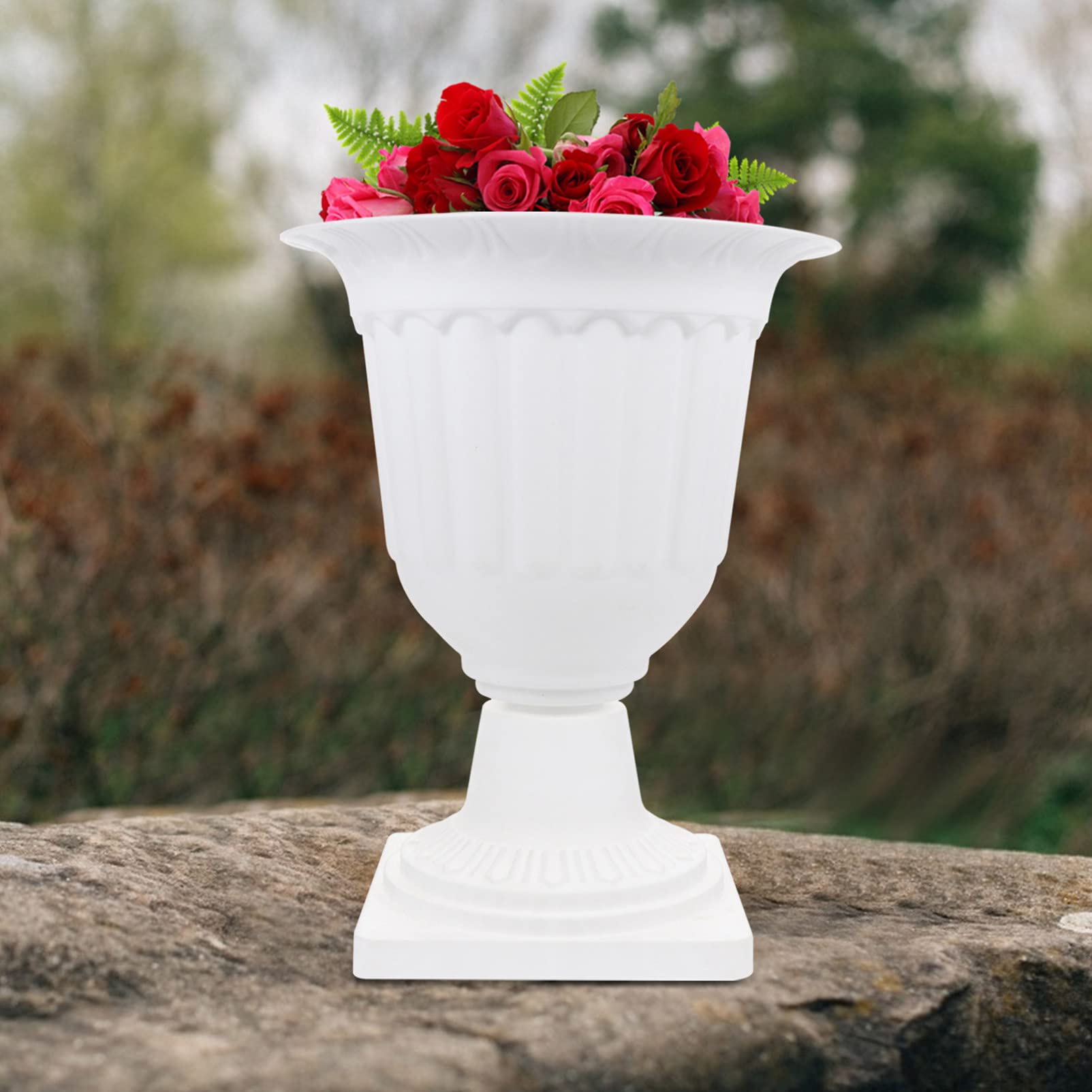 Vaguelly 2pcs Urn Flower Pots Tall Planter White Grecian Urn Planter Decorative Urn Planter Traditional Front Porch Garden Flowerpots