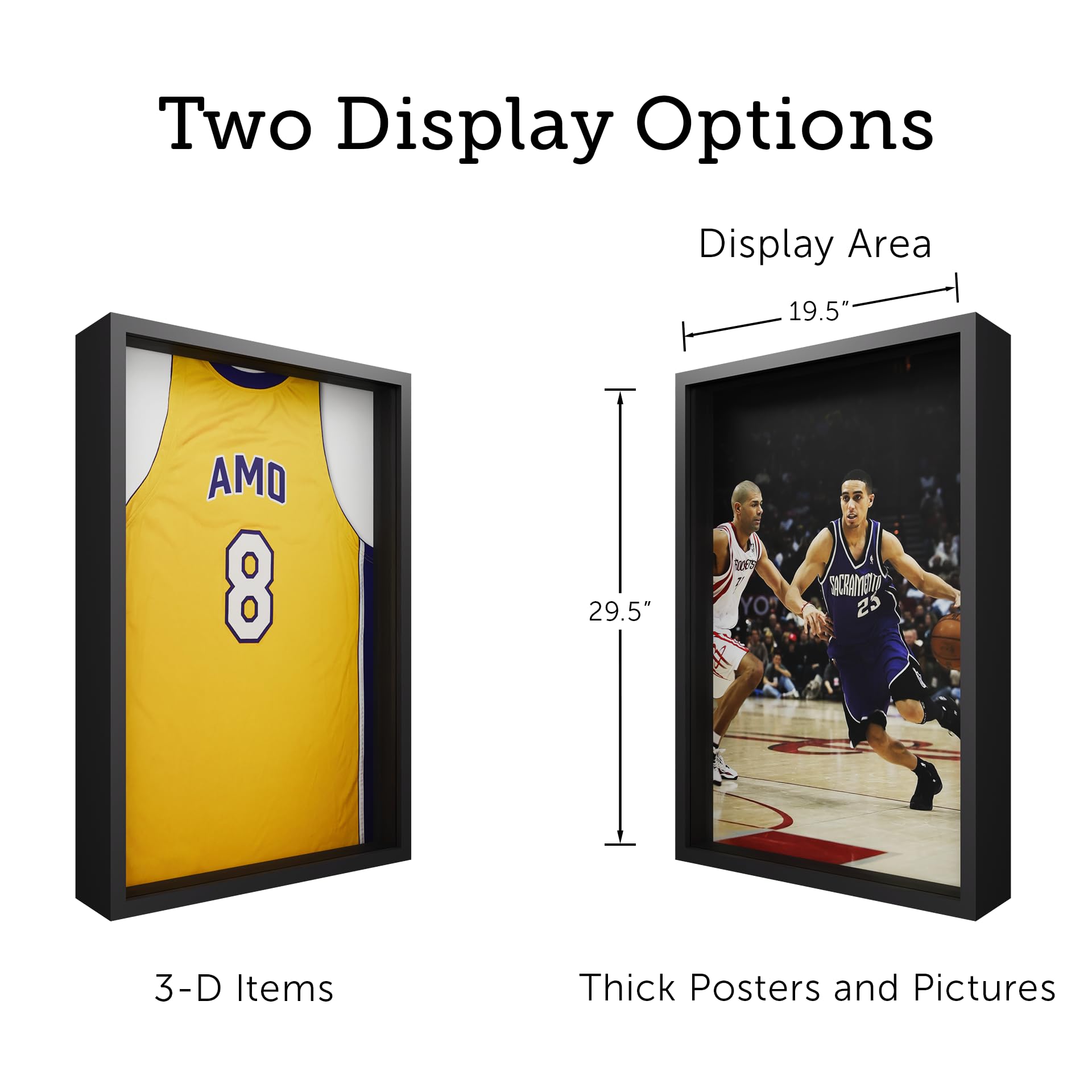 Frame Amo 20x30 Black Shadow Box Frame, Tempered Glass Front and Solid Wood Border, 2.5 inch Thick, Display Case for Items or Posters