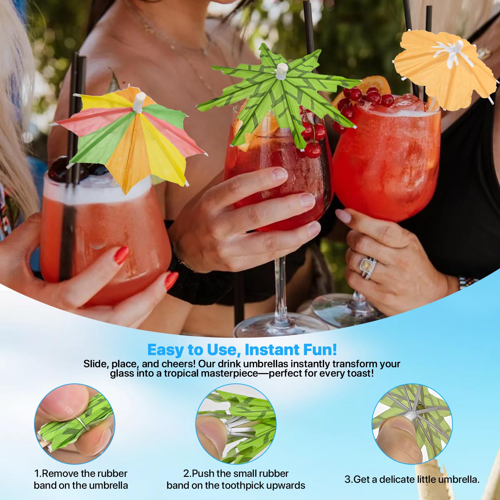 【3 Styles 150 PCS】Drink Umbrellas Cocktail Picks, Cocktail Umbrellas for Drinks, Drink Parasols, Mini Paper Umbrella Toothpicks Sticks for Tiki, Luau, Hawaiian Tropical Party Decoration Garnish.