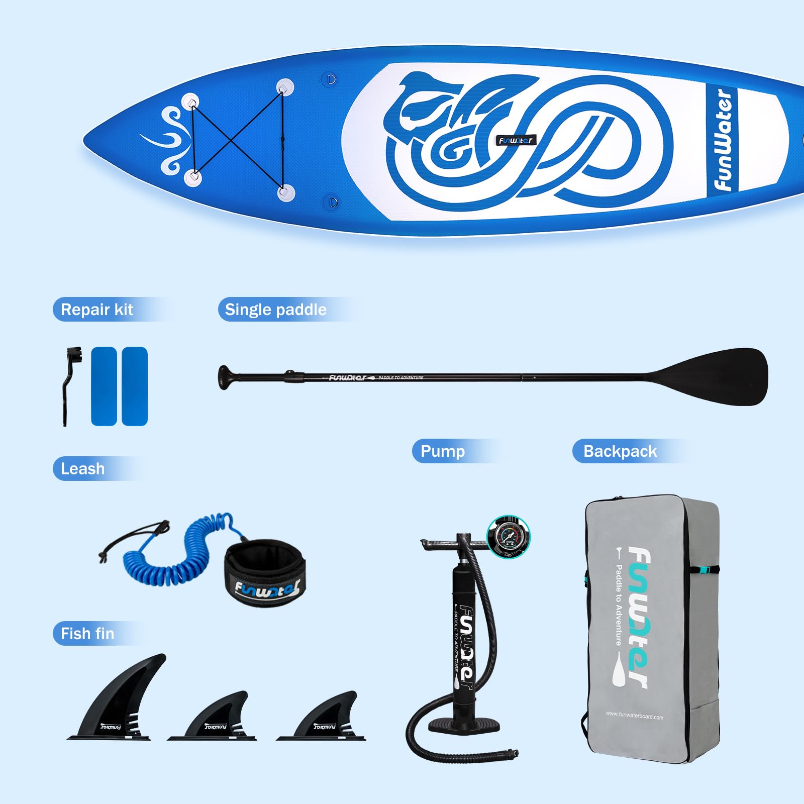 FunWater SUP Inflatable Stand Up Paddle Board 10'x31''x6'' Ultra-Light Inflatable Paddleboard with ISUP Accessories,Fins,Adjustable Paddle, Pump,Backpack, Leash